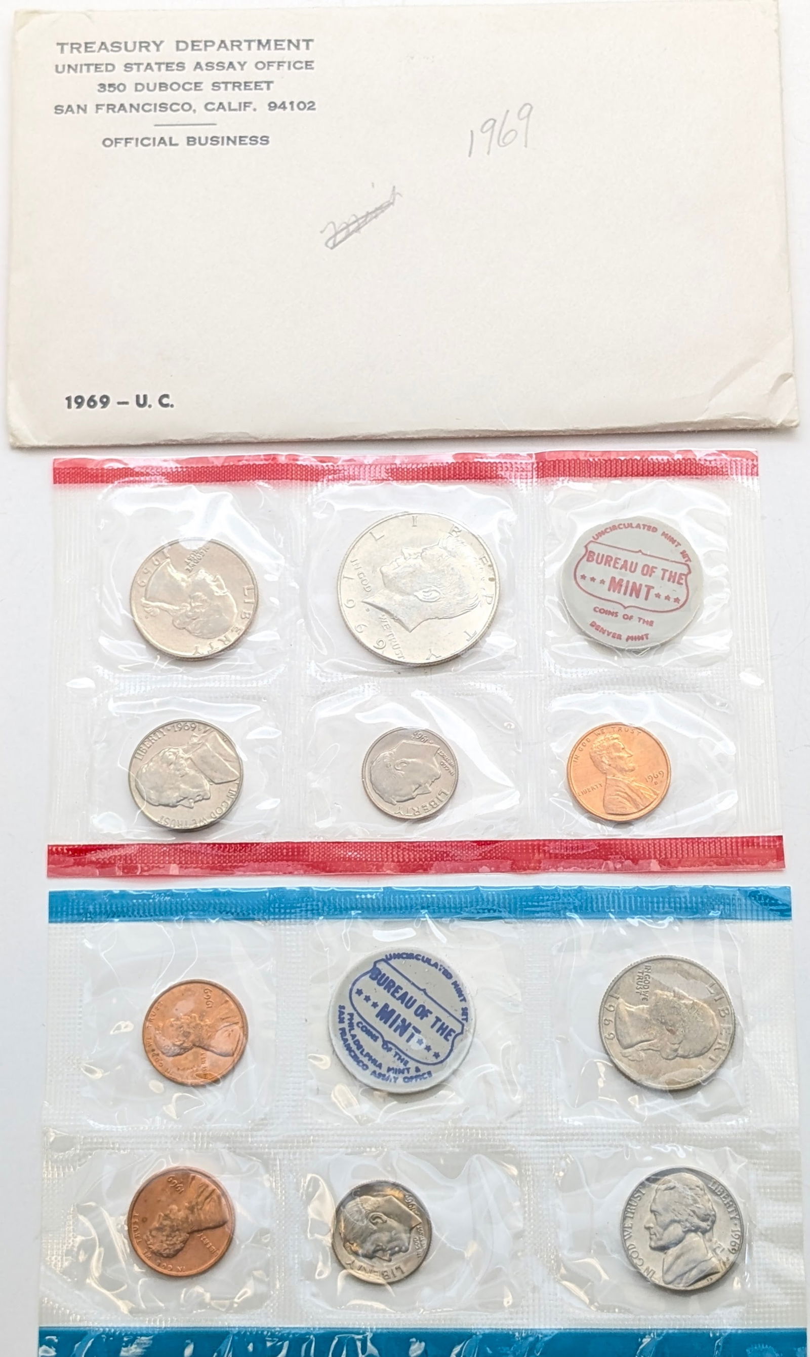1969 US Mint Uncirculated Coin Set w/ Silver JFK Half (1 of 2)