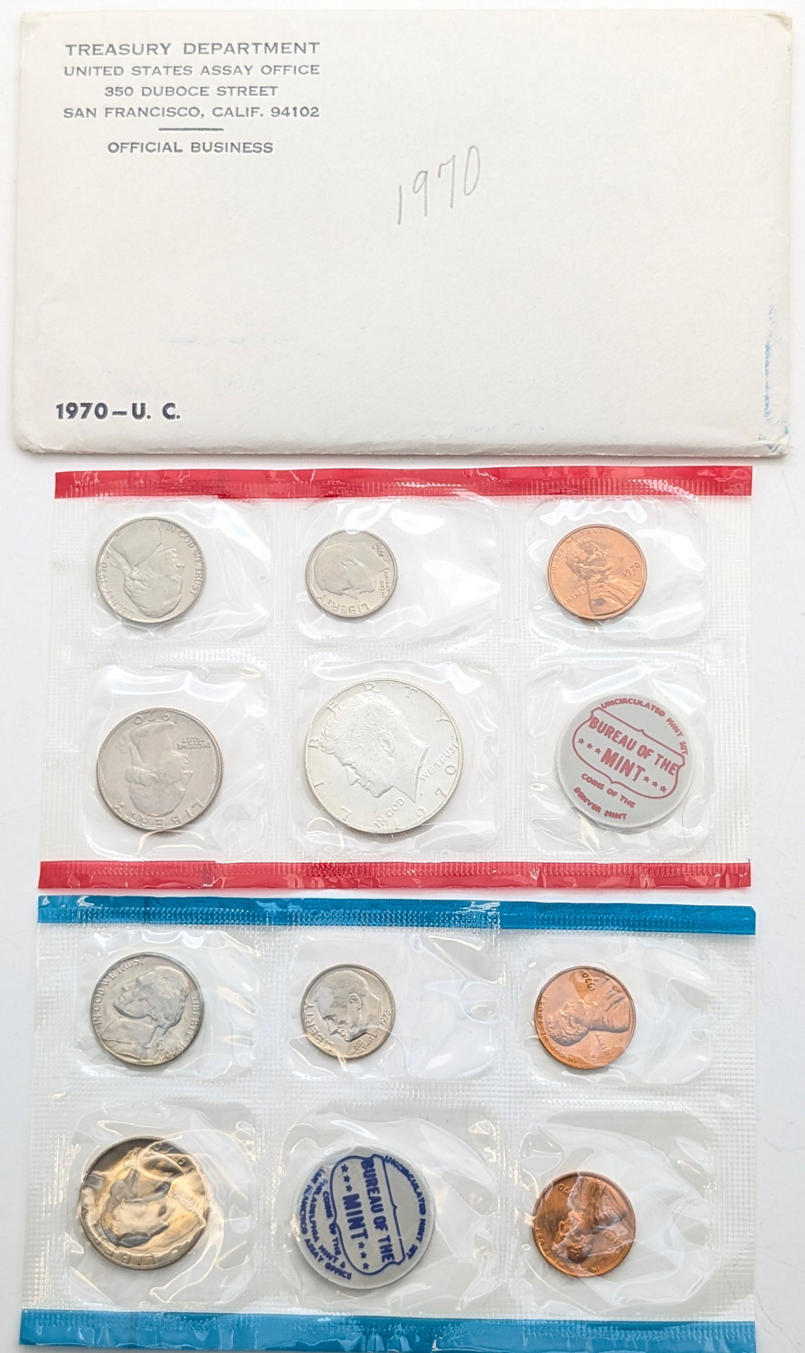 1970 US Mint Uncirculated Coin Set w/ Silver JFK Half (1 of 2)