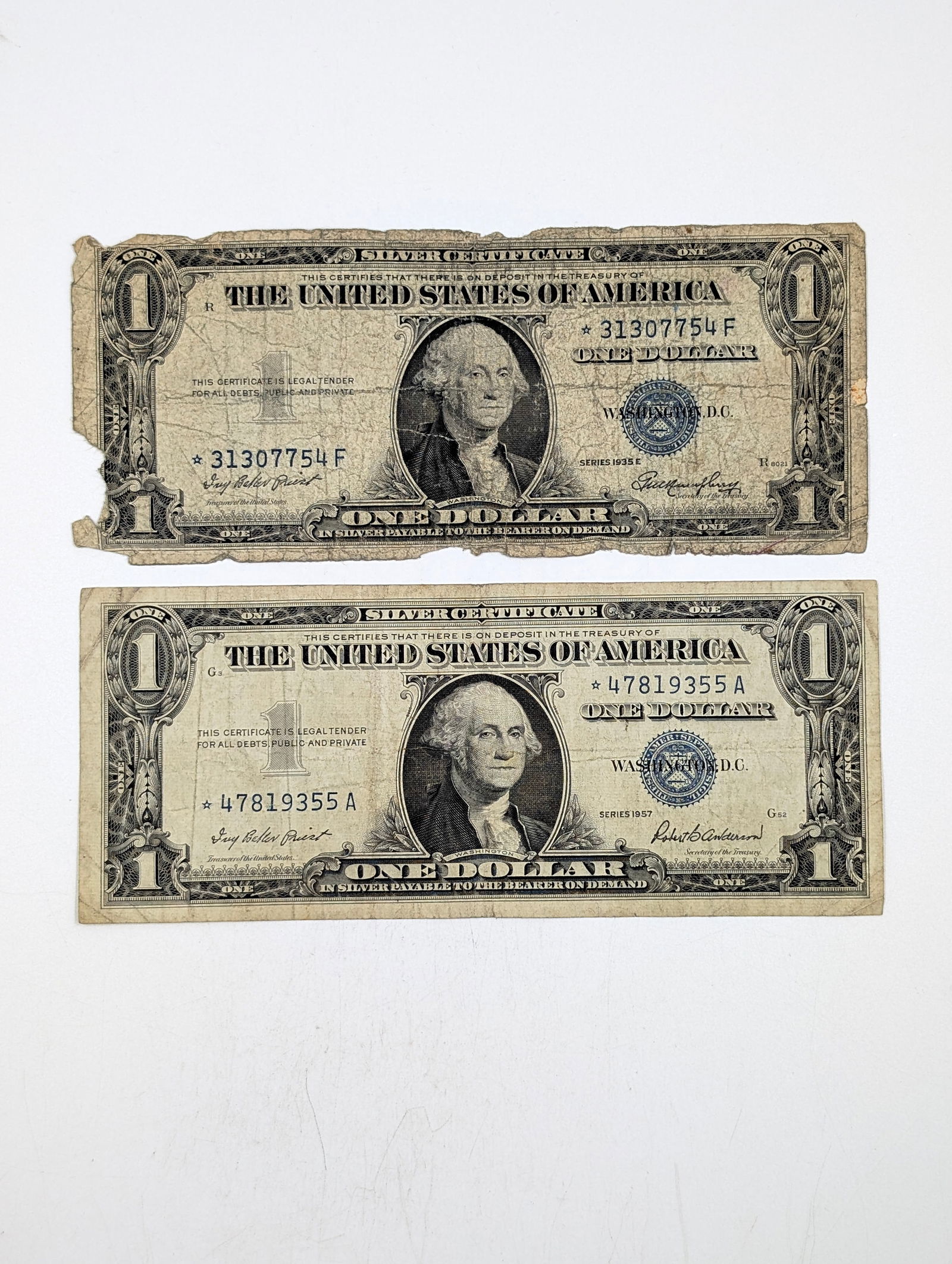 Lot of 2 $1 Star Notes- Silver Certificate- 1935-E, 1957 (1 of 2)