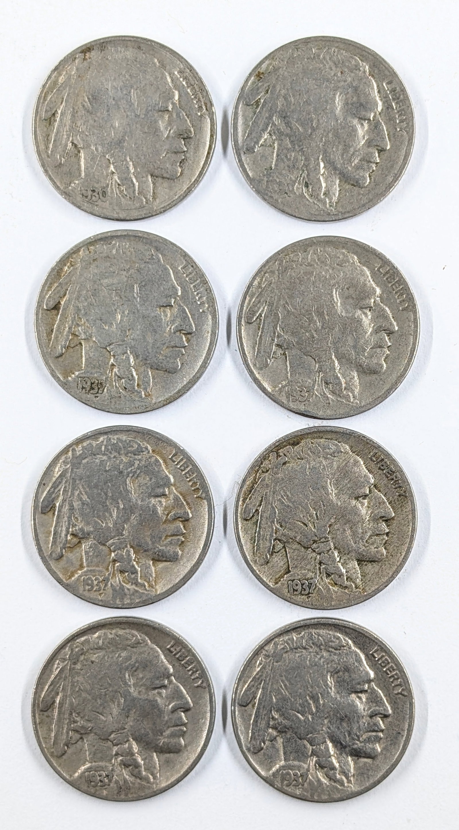 Lot of 8 Buffalo Nickels 1930's: _