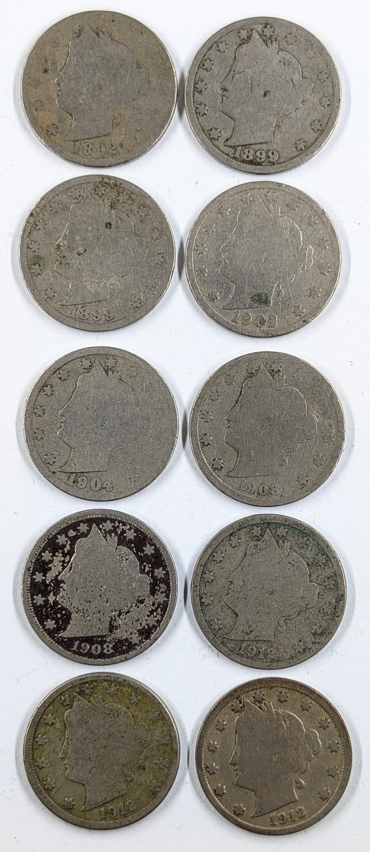 Lot of 10 V Nickels: Some in poor condition