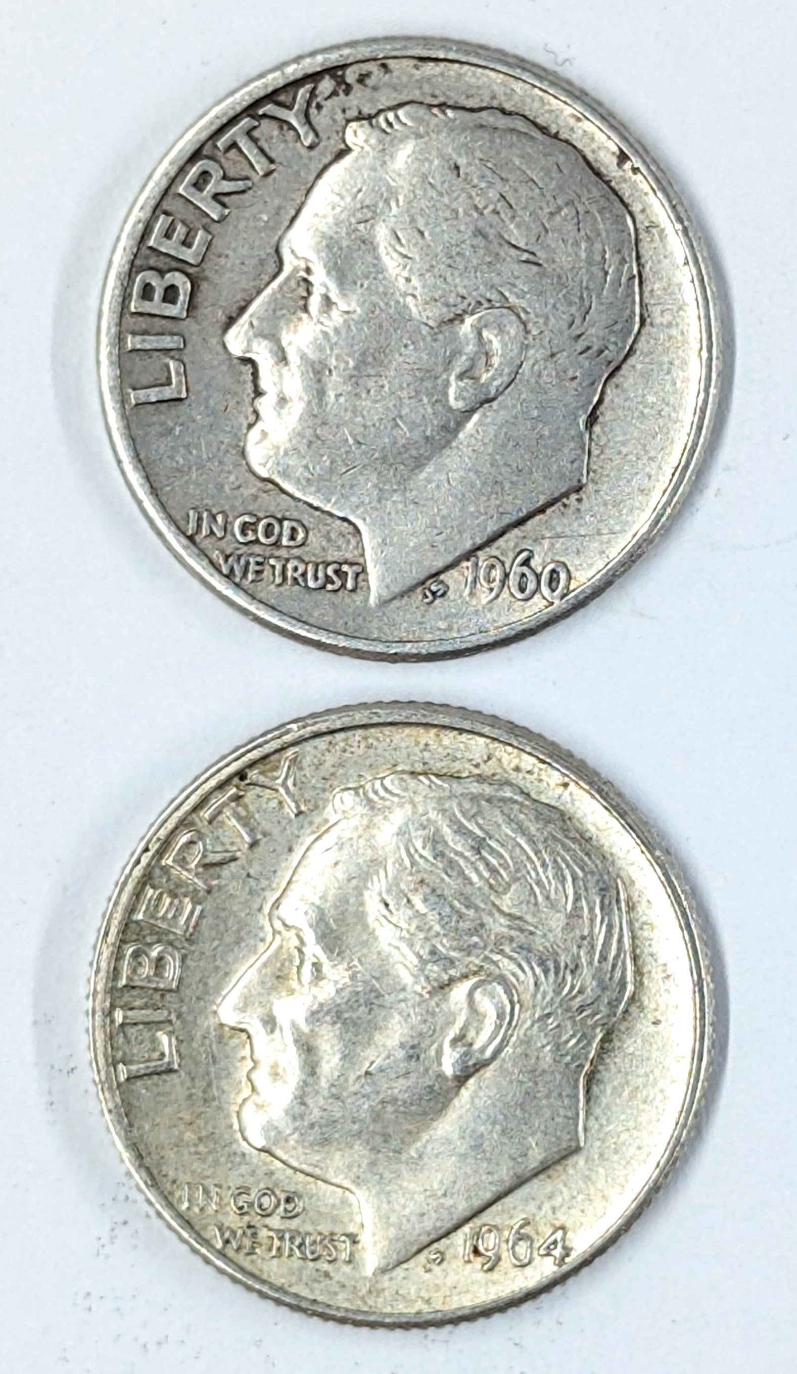 Lot of 2 1960s Silver Roosevelt Dimes (1 of 2)
