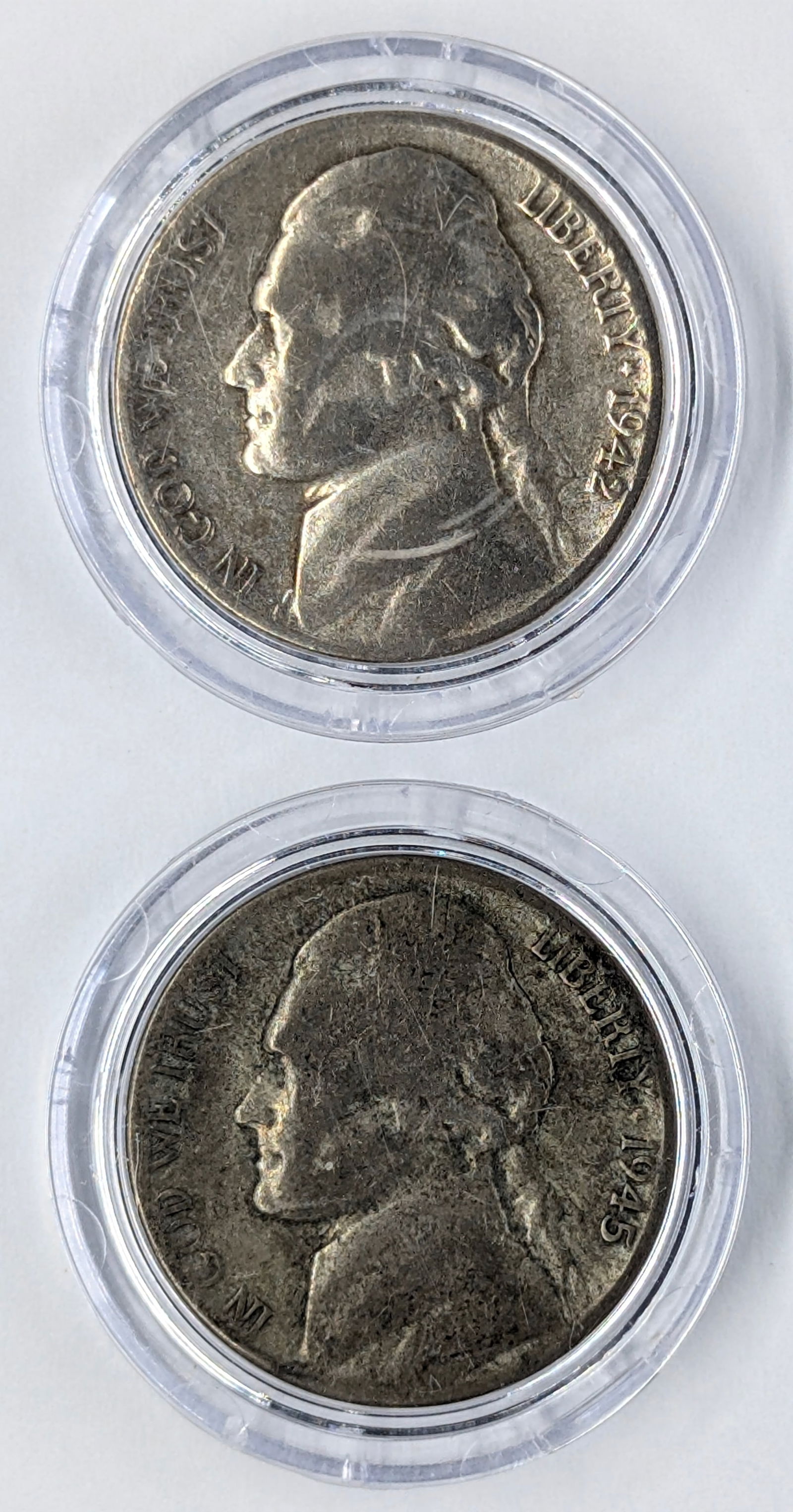 Lot of 2 Silver War Nickels - 1942 and 1945-S: _