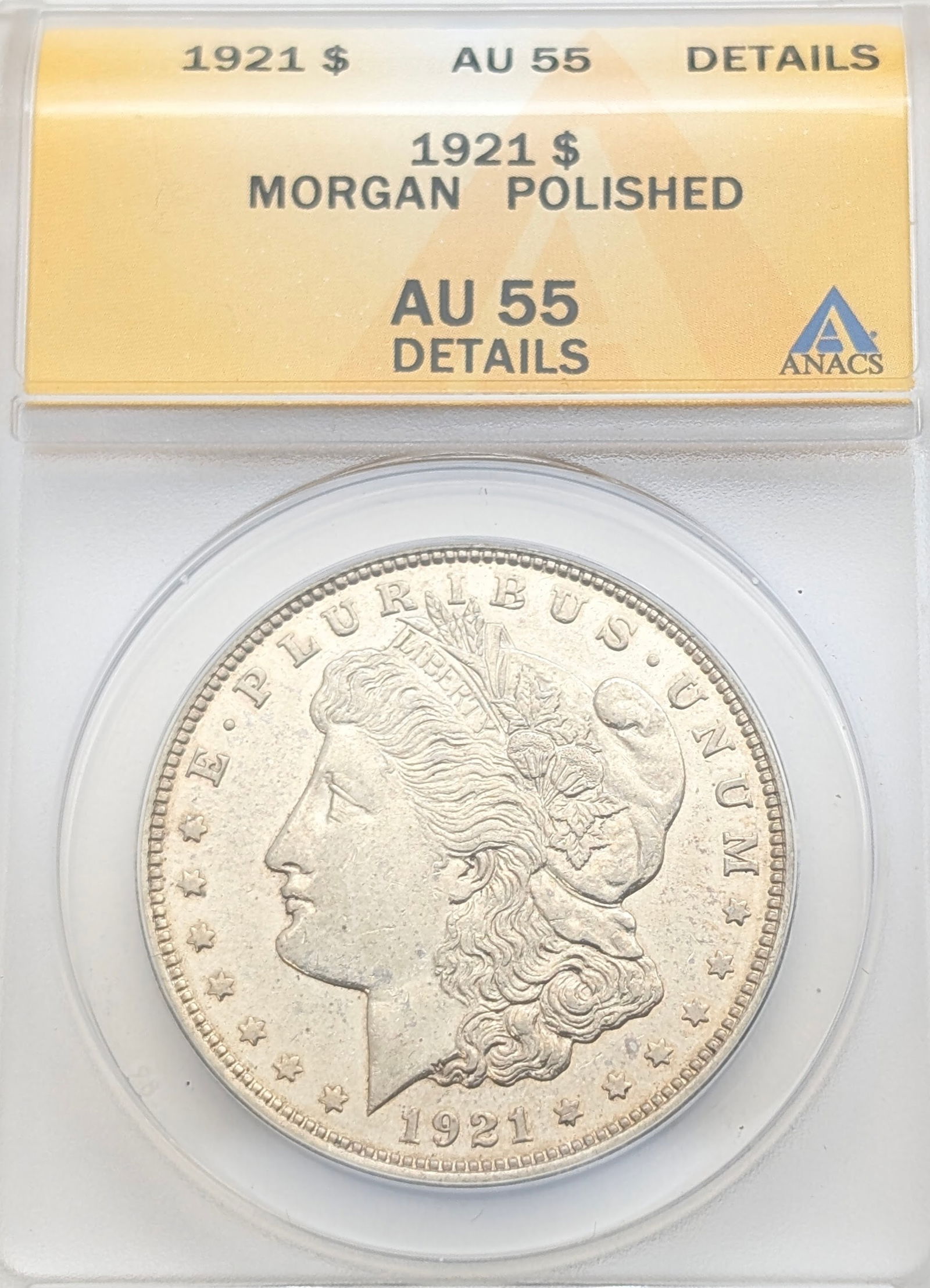 ANACS 1921 AU55 Morgan Silver Dollar: Silver Details