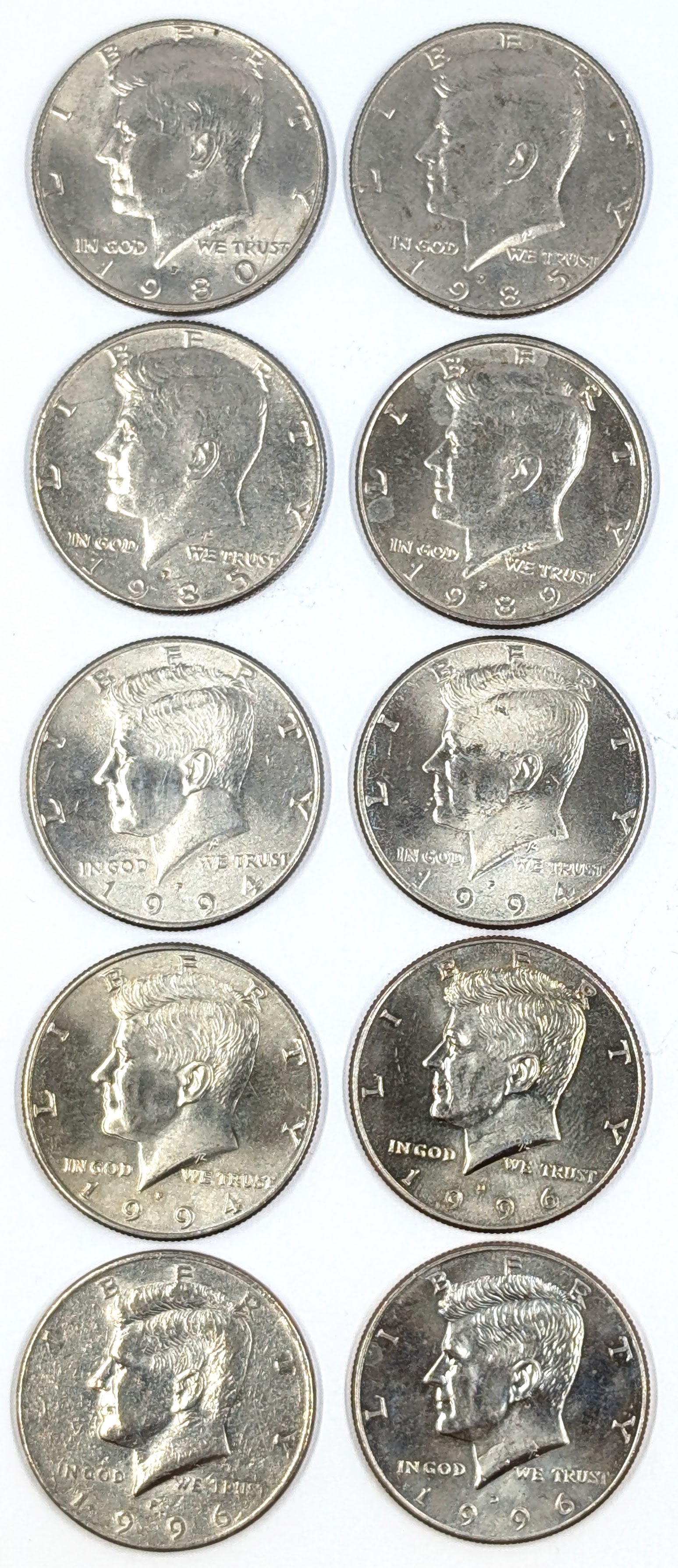 Lot of 11 John F Kennedy Half Dollars - 1980-1996: Coin