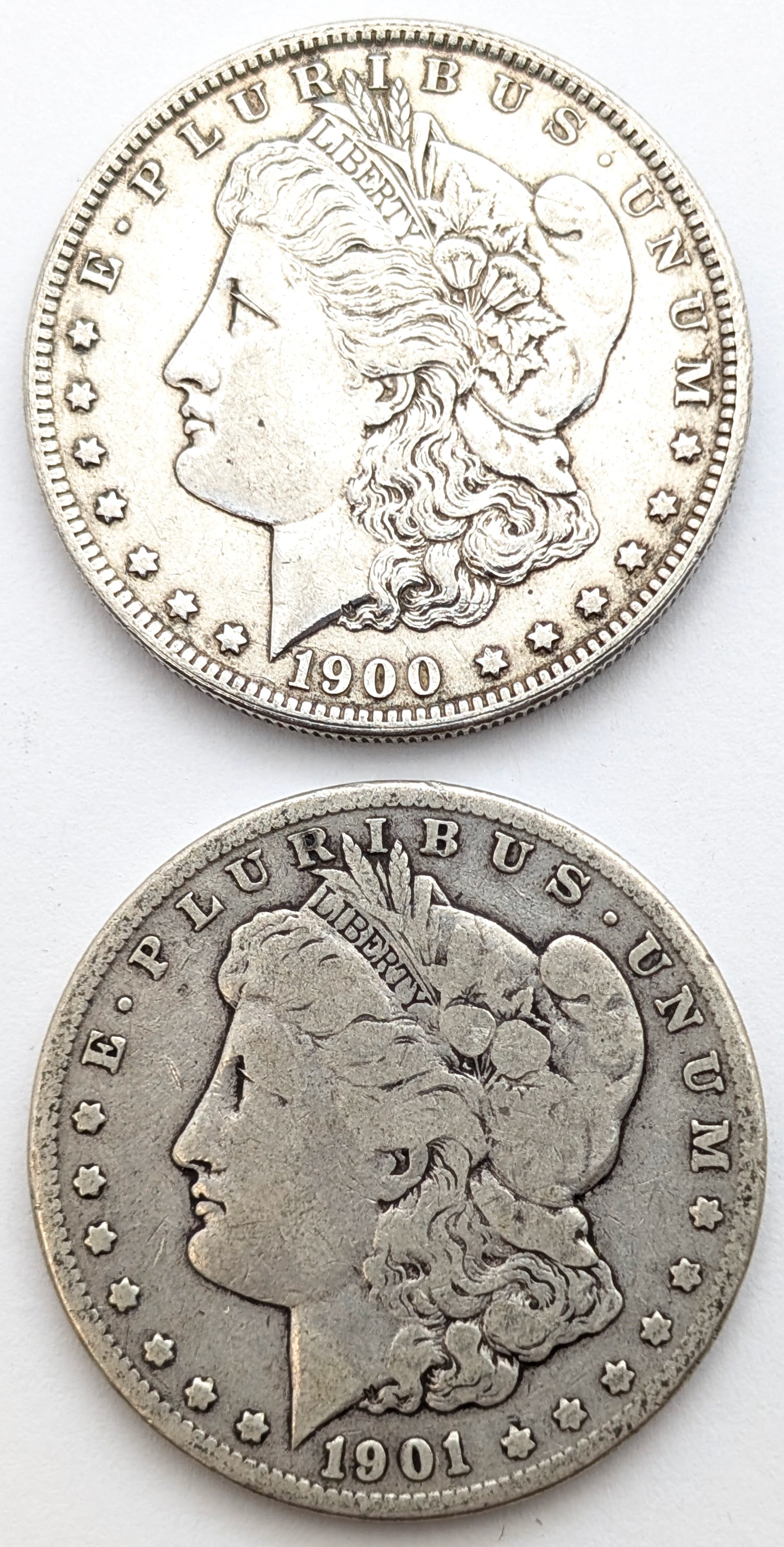 Lot of 2 Morgan Silver Dollars - 1900-O, 1901-O (1 of 2)