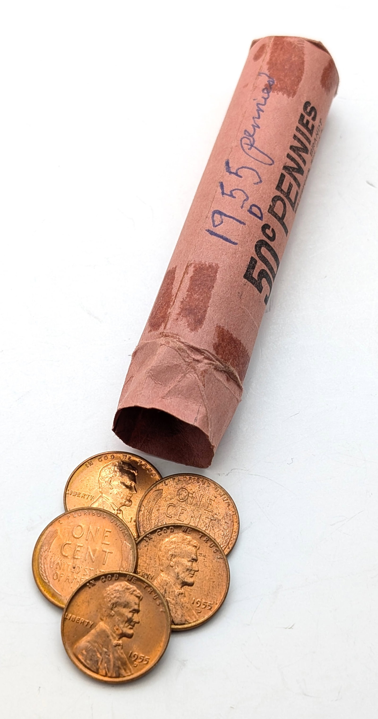 Roll of 50 Uncirculated 1955-D Wheat Cents: Coin
