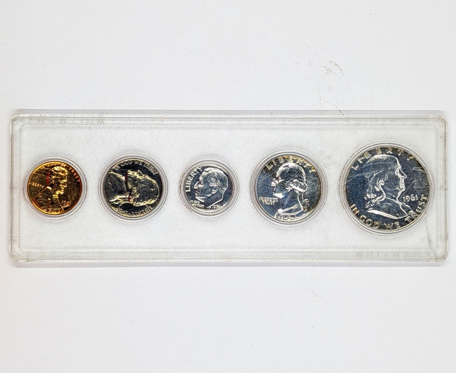 1961 Silver US Mint Proof Set w/ Silver Half, Quarter & Dime- Some Coins Toned (1 of 2)