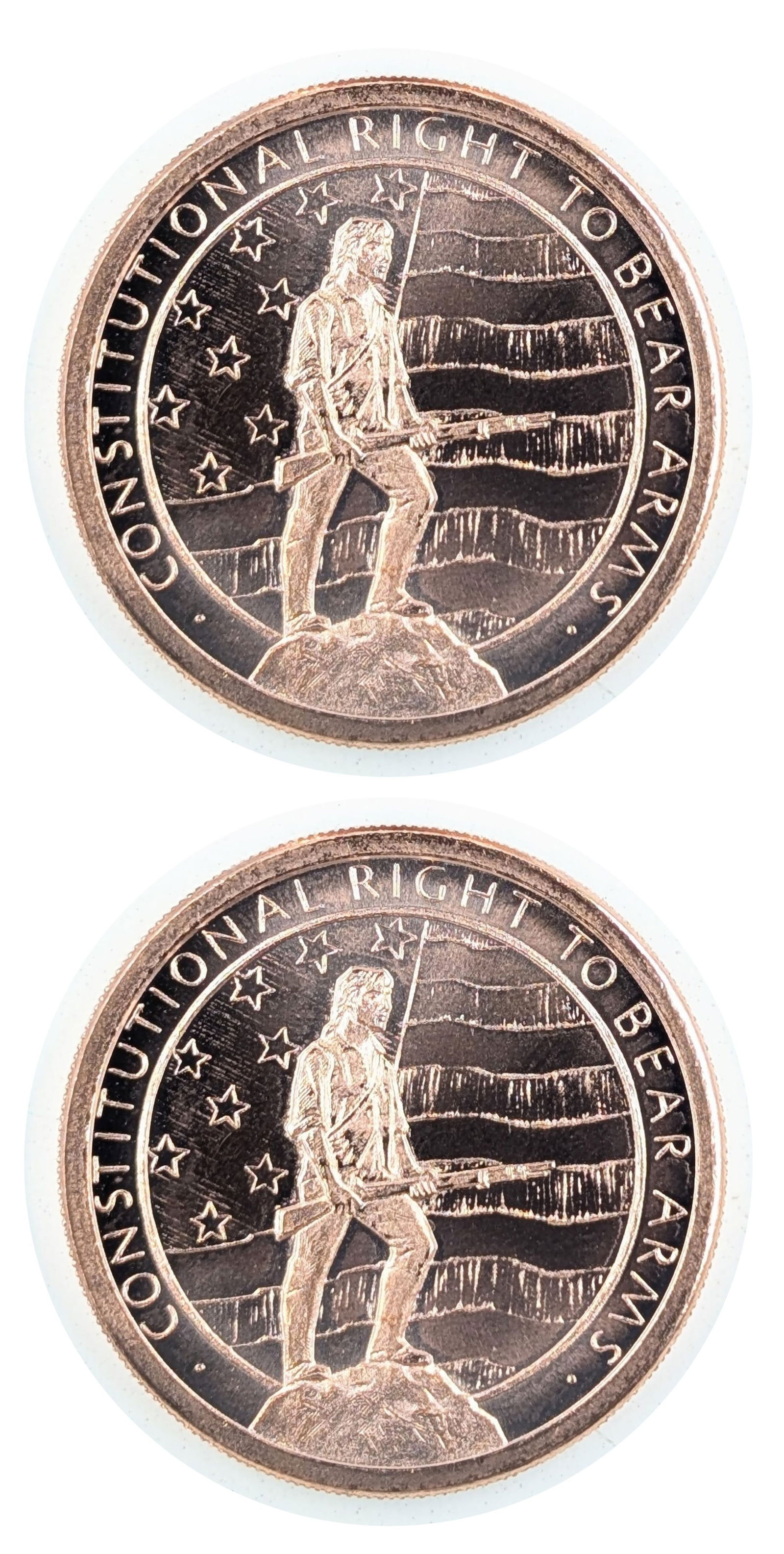 Lot of 2 - 1 Ounce (each) Fine .999 Copper Rounds - 2nd Amendment: Copper