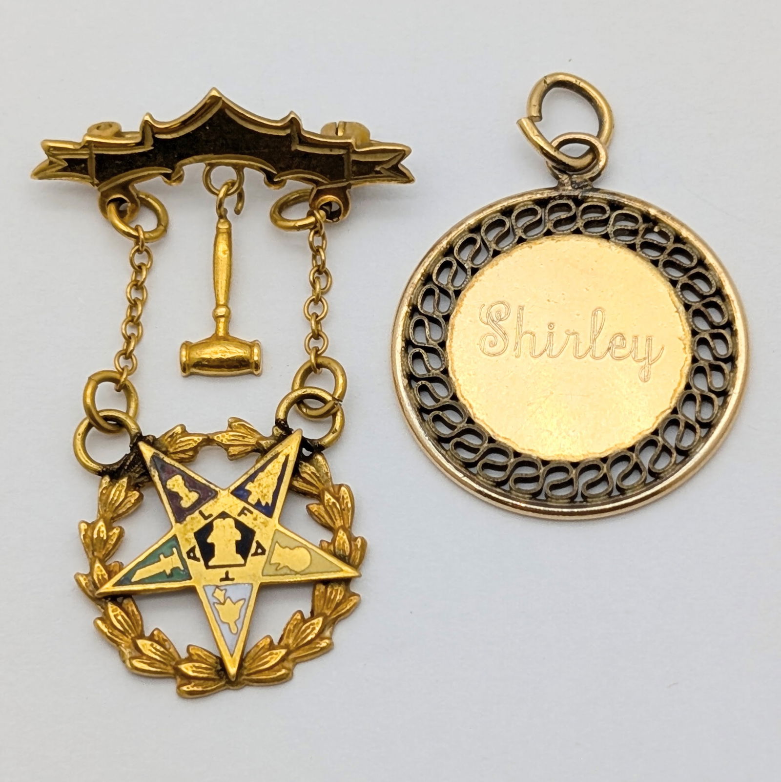 Lot of 2 Vintage Gold filled Pieces - "Shirley" Pendant & Masonic Pin (1 of 9)