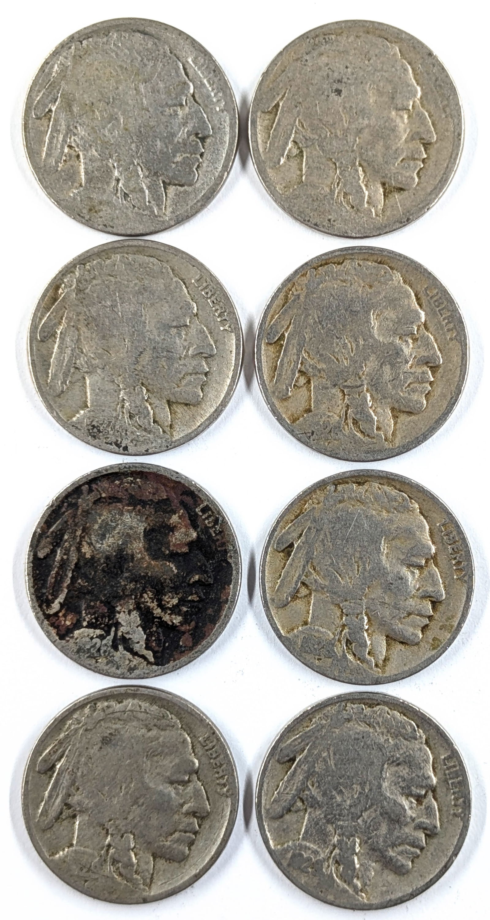 Lot of 8 Buffalo Head Nickels - No, Partial and Full dates (1 of 2)