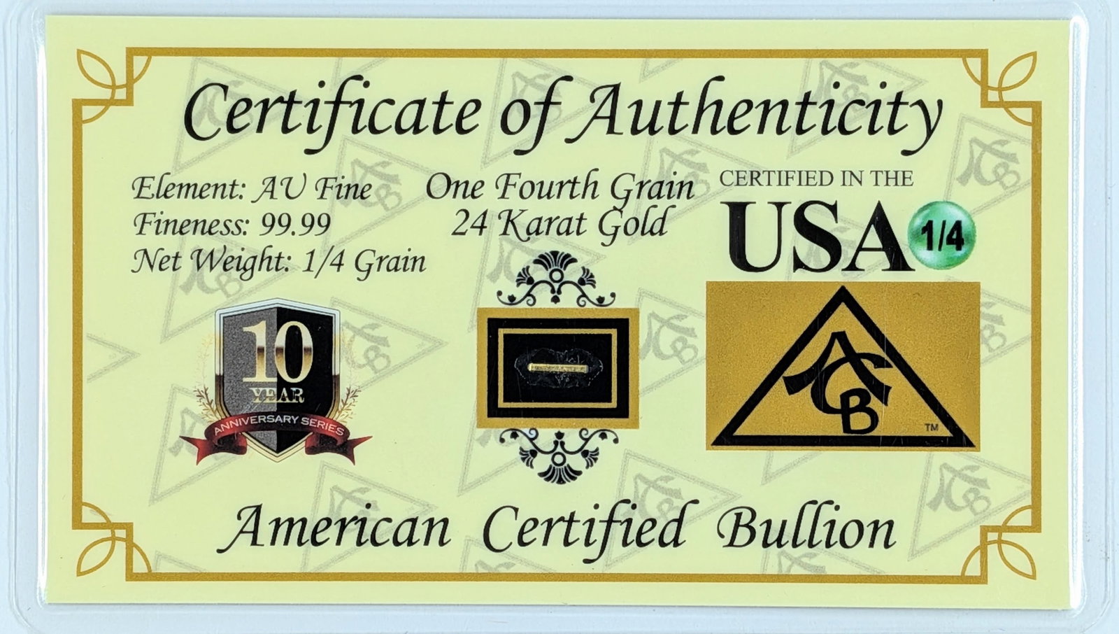 1/4 grain .999 Fine Gold - American Certified Bullion: Gold