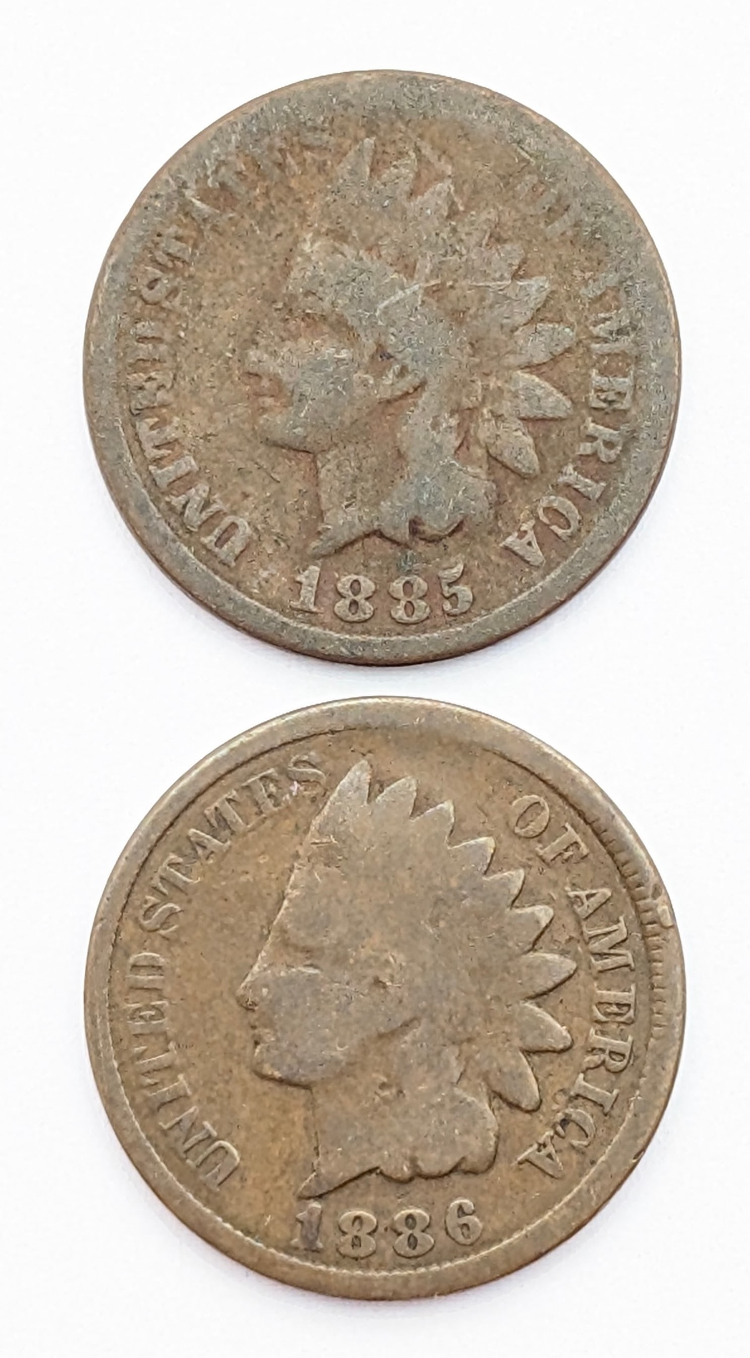Lot of 2 Indian Head Cents - 1885, 1886 (1 of 2)