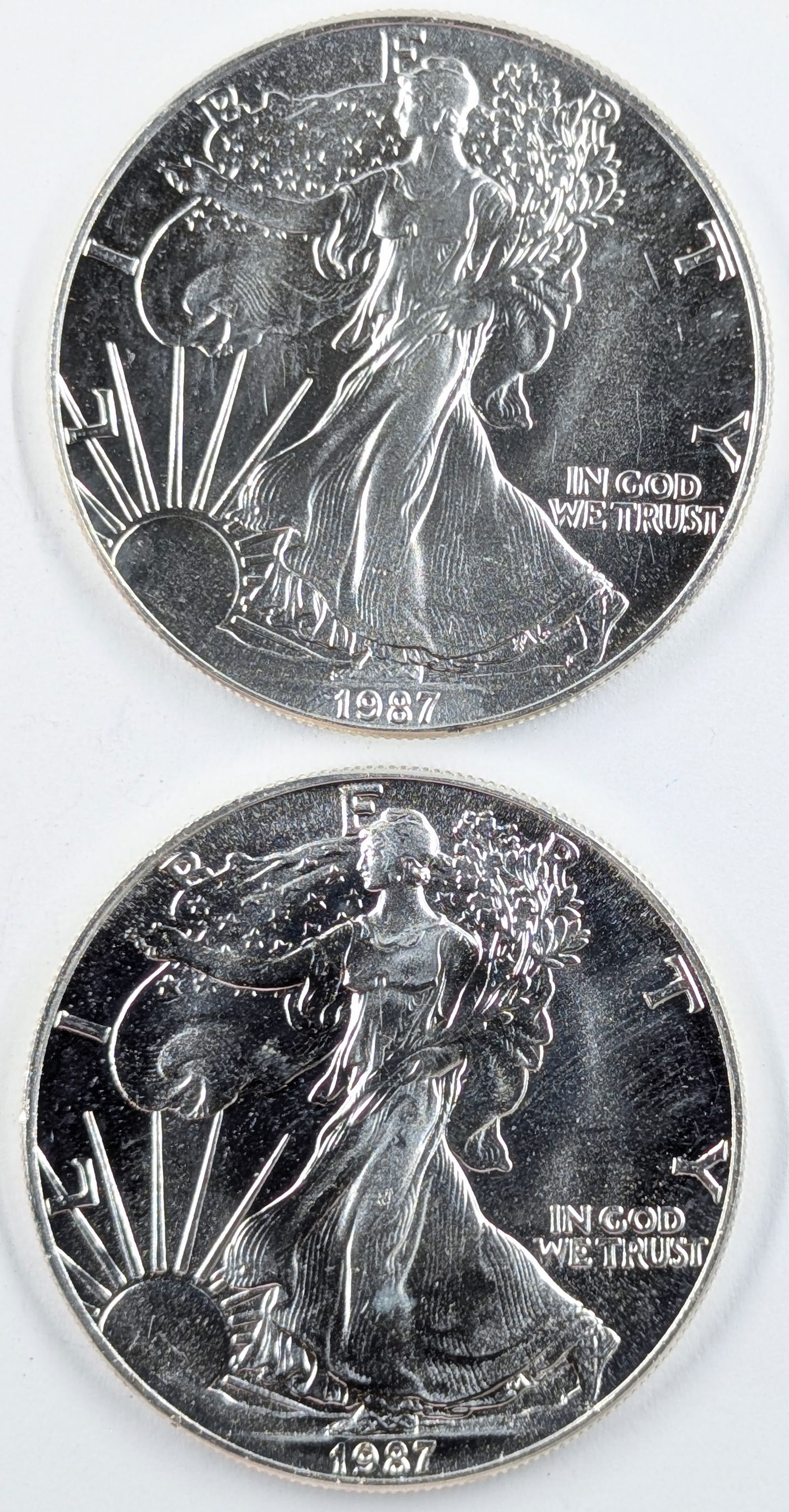 Lot of 2 American Silver Eagle Dollars - Both 1987 (1 of 2)