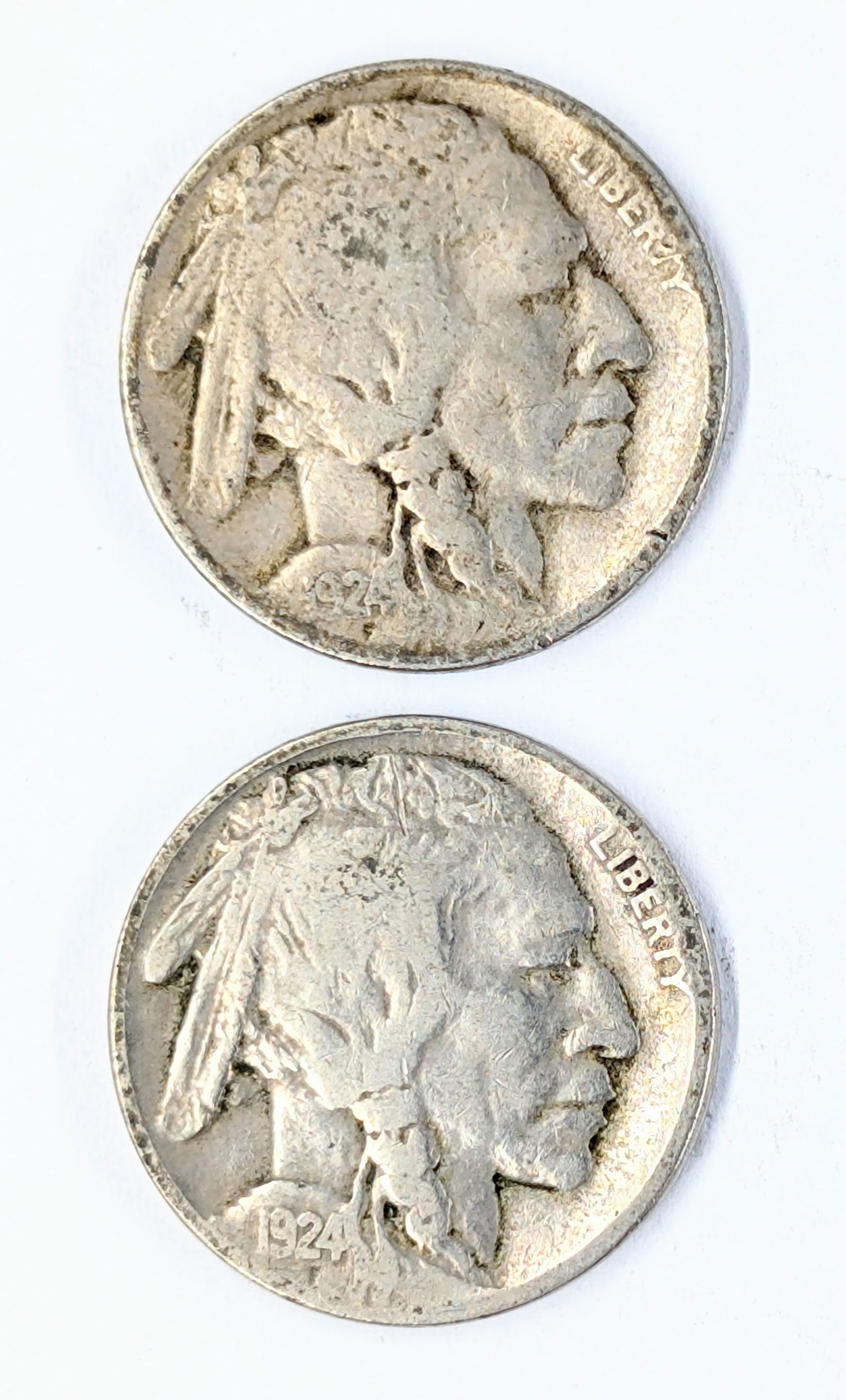 Lot of 2 Buffalo Head Nickels - Both 1924 (1 of 2)