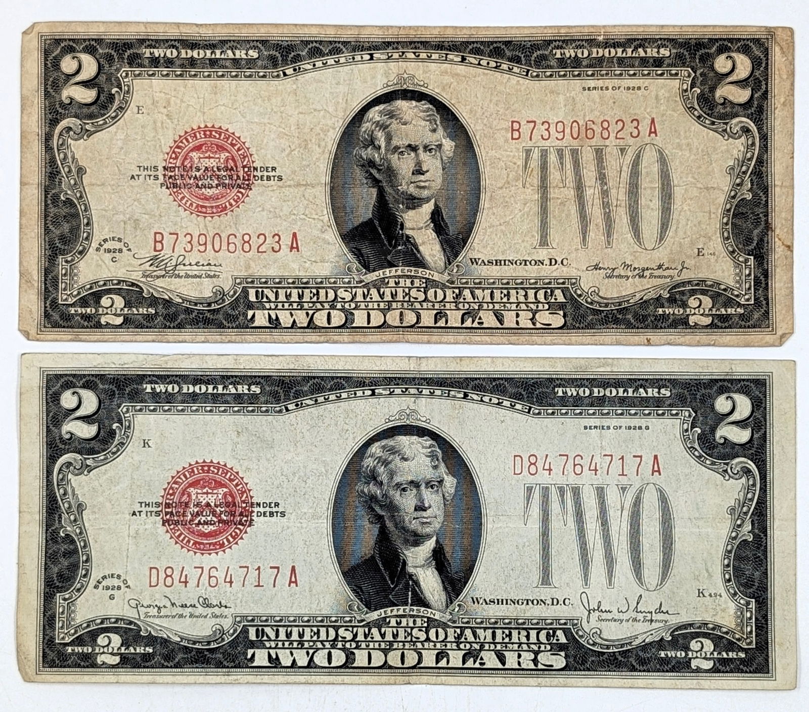 Lot of 2 - 1928 C/G $2 Notes - Red Seals (1 of 2)