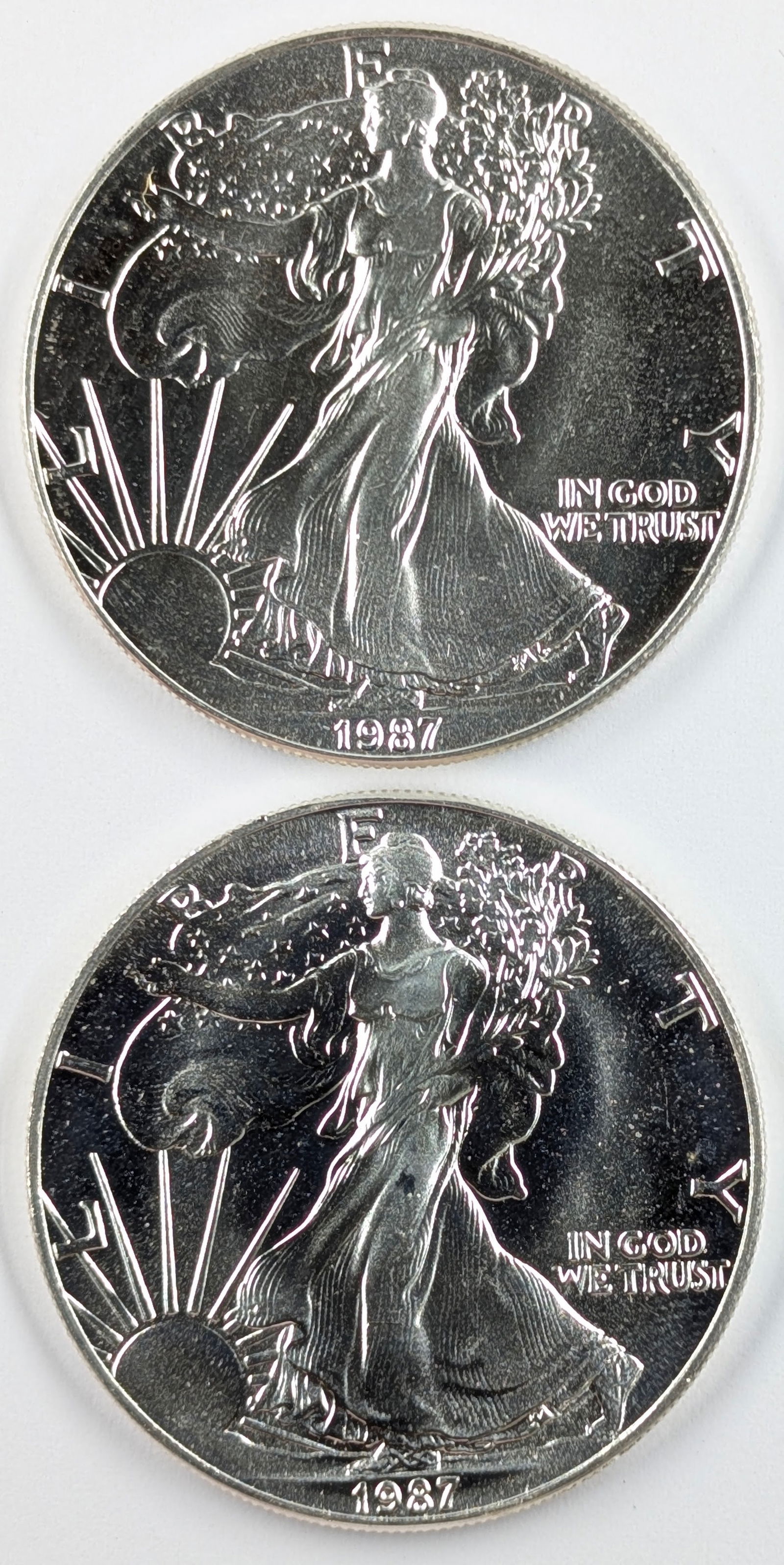 Lot of 2 - 1987 American Silver Eagle Dollars (1 of 2)