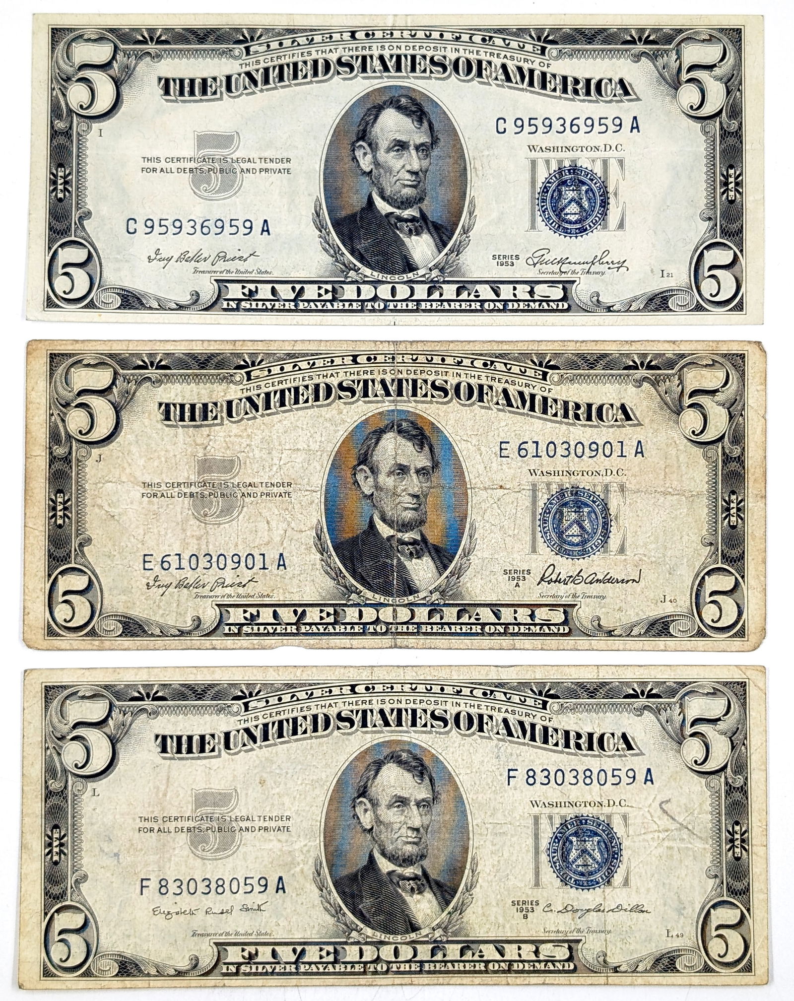 Lot of 2 1953 $5 Note - Silver Certificate (1 of 2)