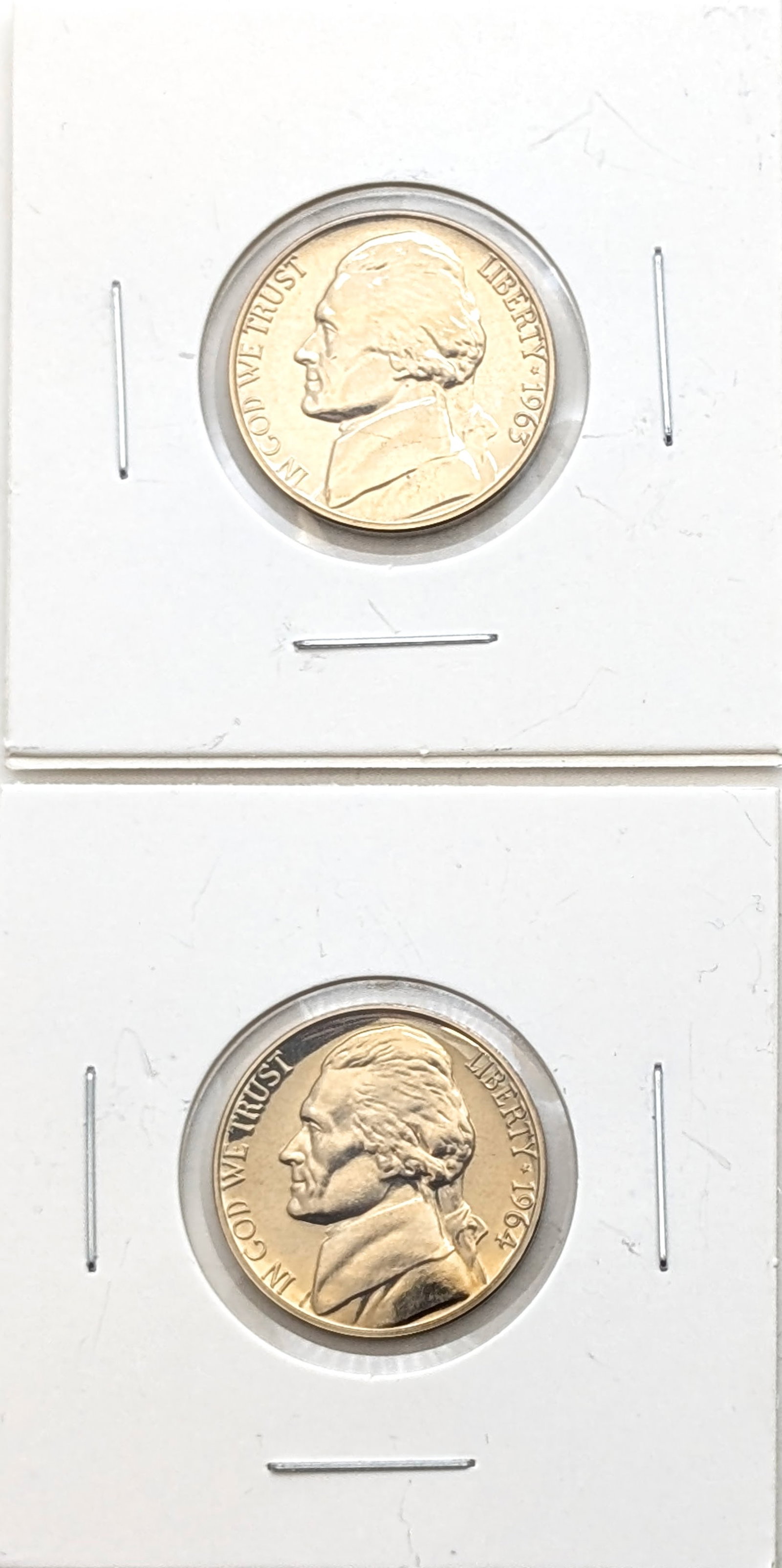 Lot of 2 Jefferson Nickels- 1963,1964- Proofs: Coin