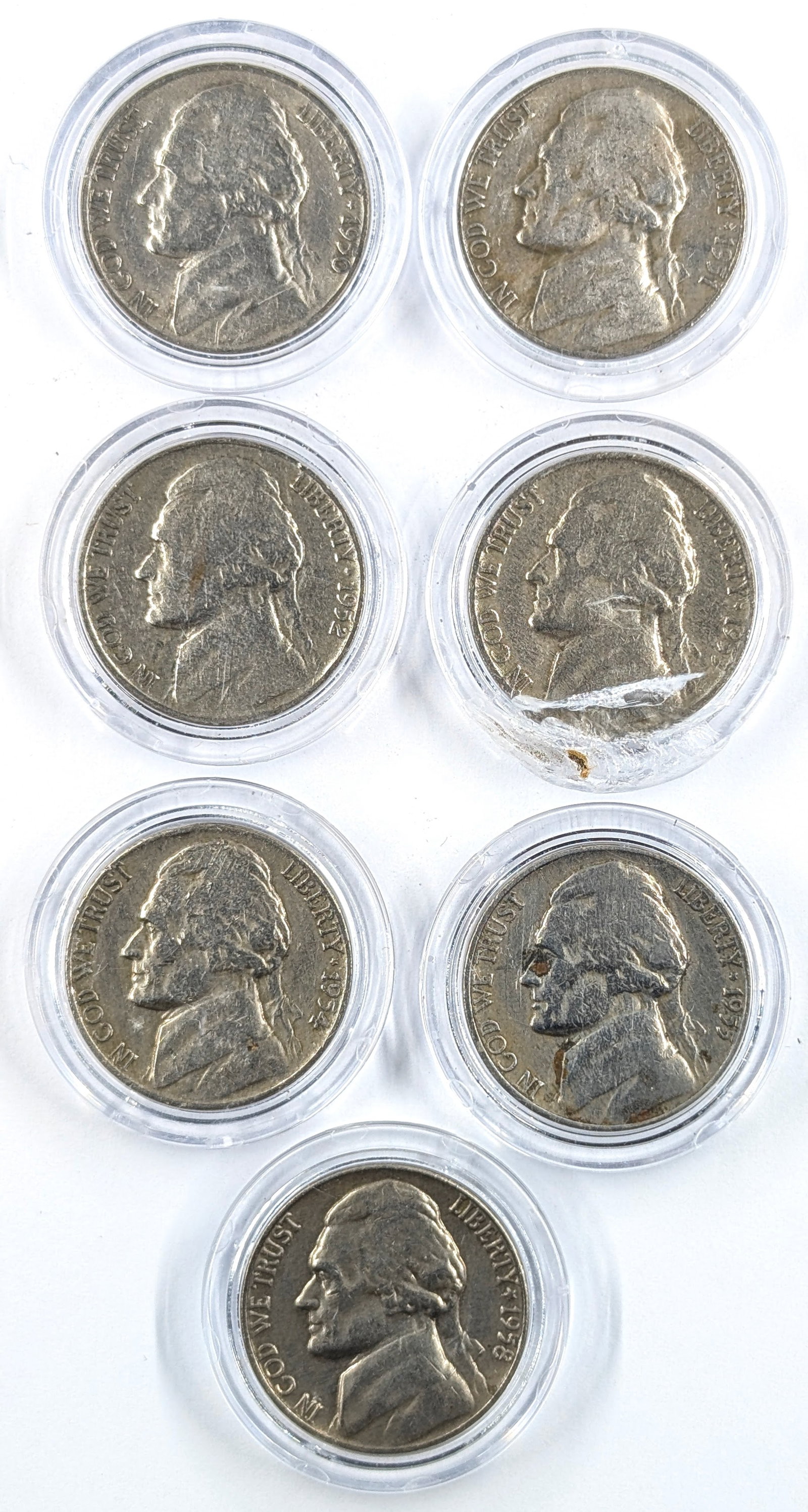 Lot of 7 Jefferson Nickels- 1950-1958: Coin