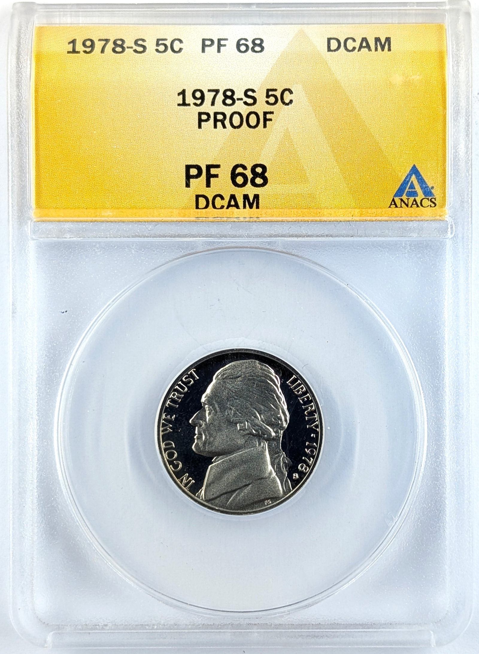 ANACS 1978-S PF68 Jefferson Nickel- Proof: Coin