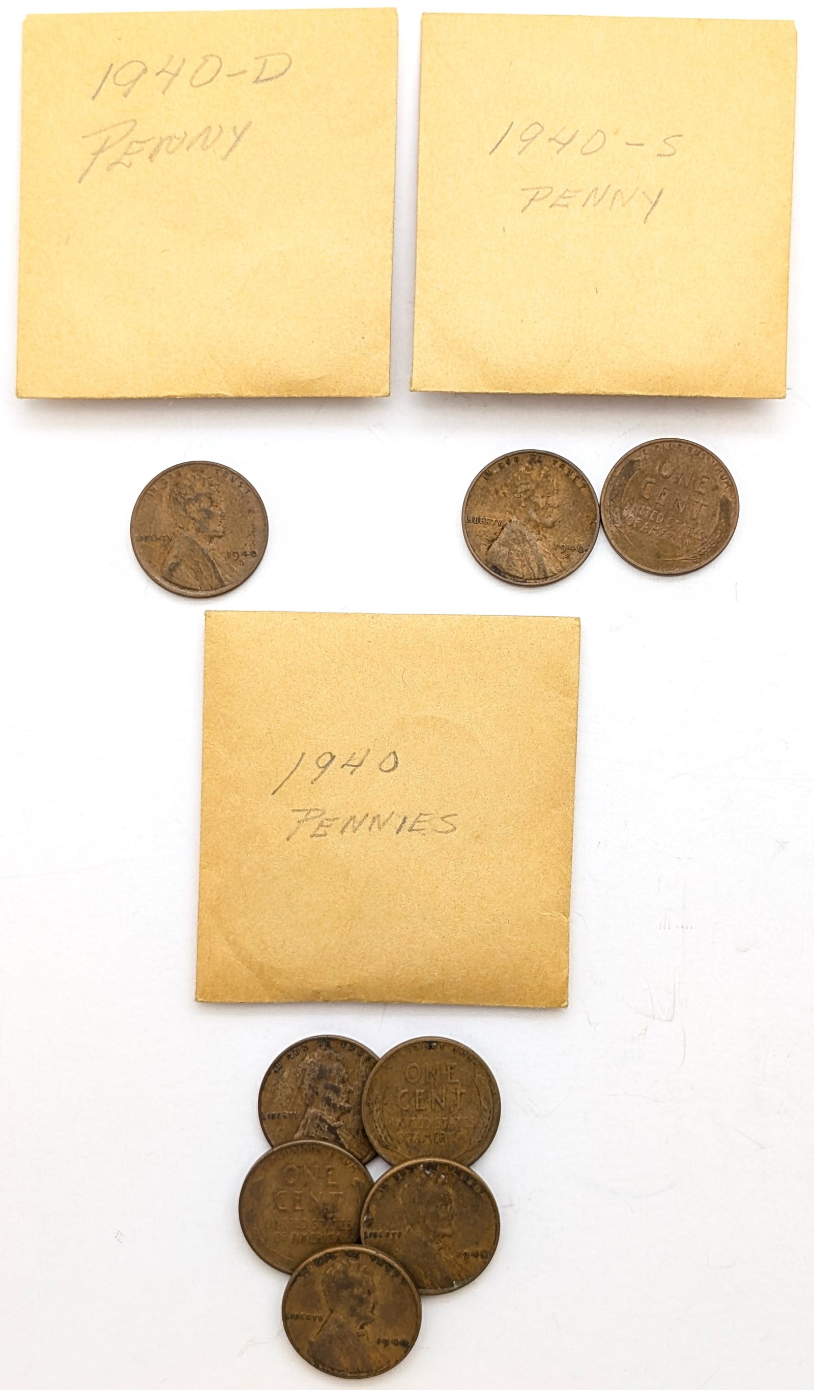 Lot of 8 Wheat Cents- 1940 P,D,& S: Coin