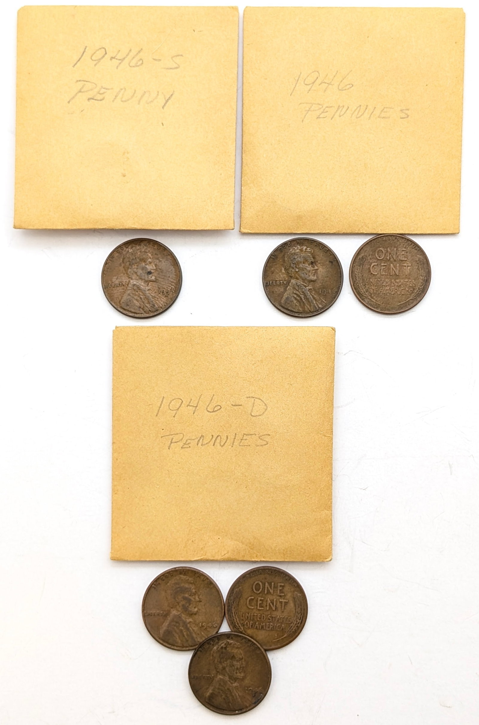 Lot of 6 Wheat Cents- 1946 P,D,& S: Coin