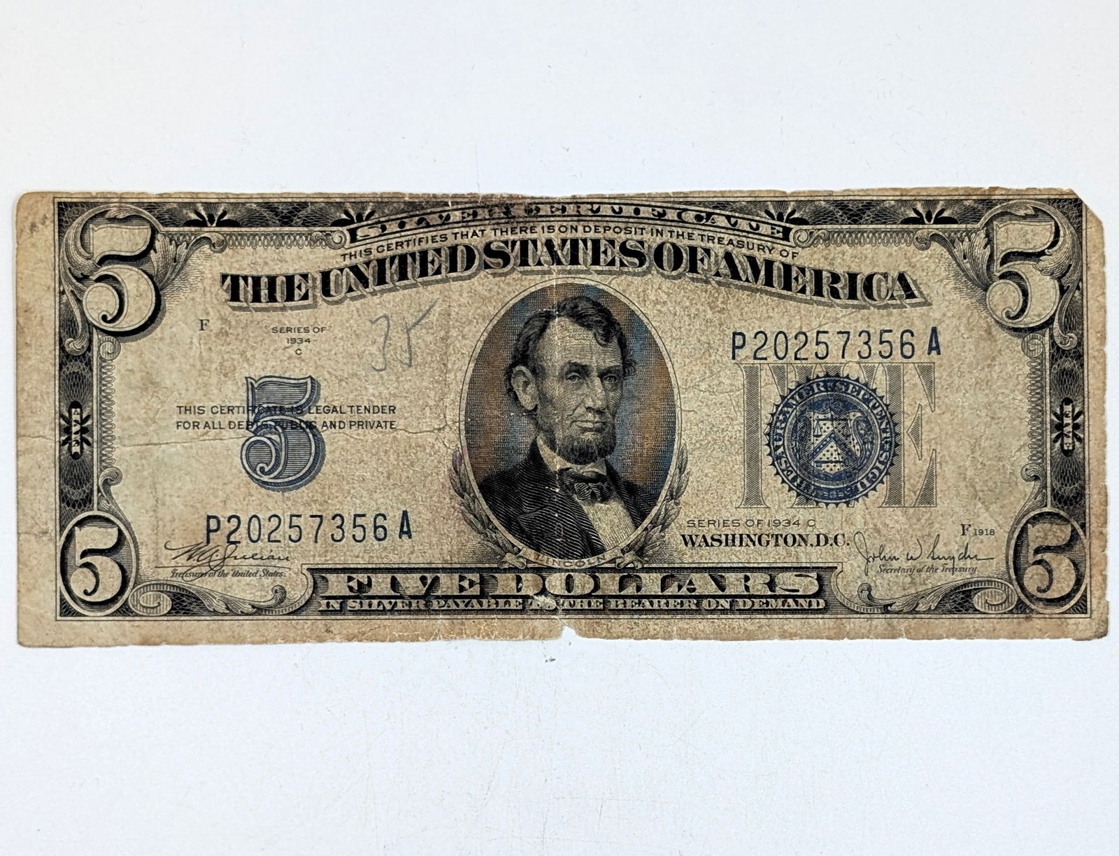 1934-C $5 Note - Silver Certificate (1 of 2)