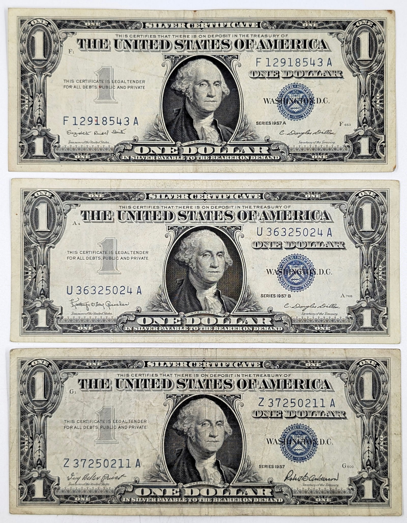 Lot of 3 - 1957/1957 A/B $1 Notes - Silver Certificates (1 of 2)