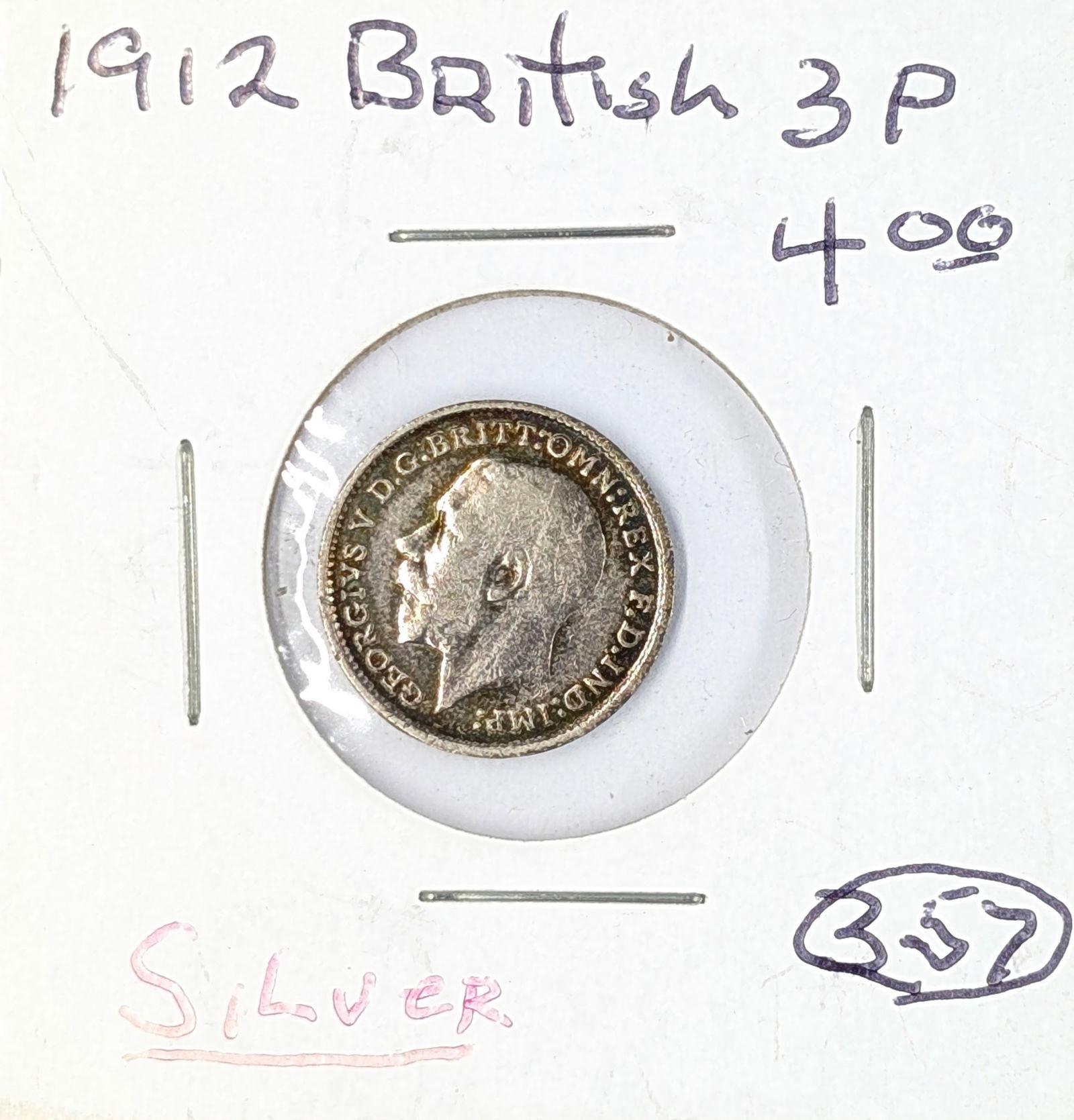 1912 Silver Great Britain Threepence: 92.5% Silver