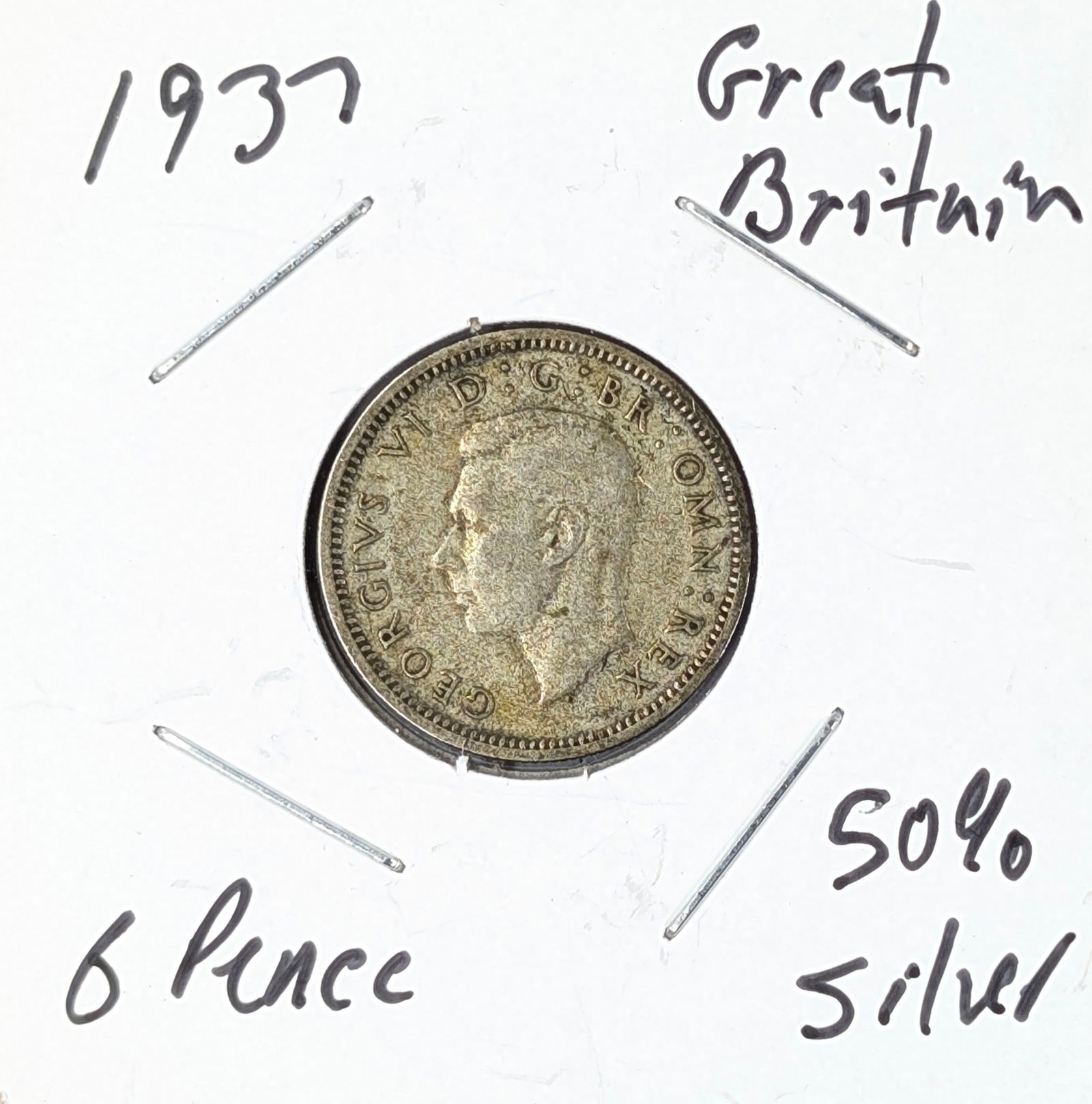 1937 Silver Great Britain Sixpence: 50% Silver