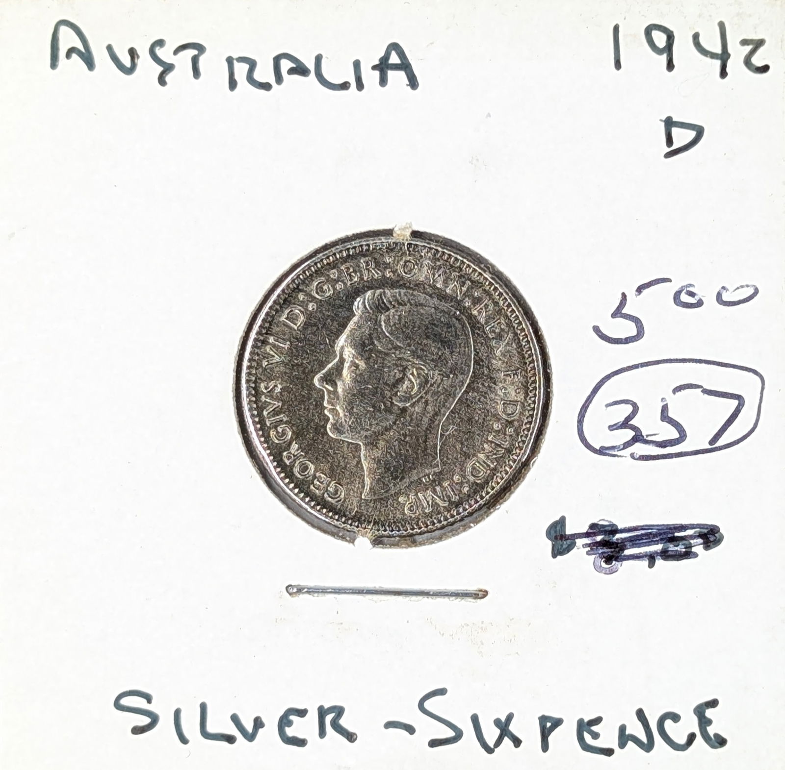 1942-D Silver Australian Sixpence: 92.5% Silver