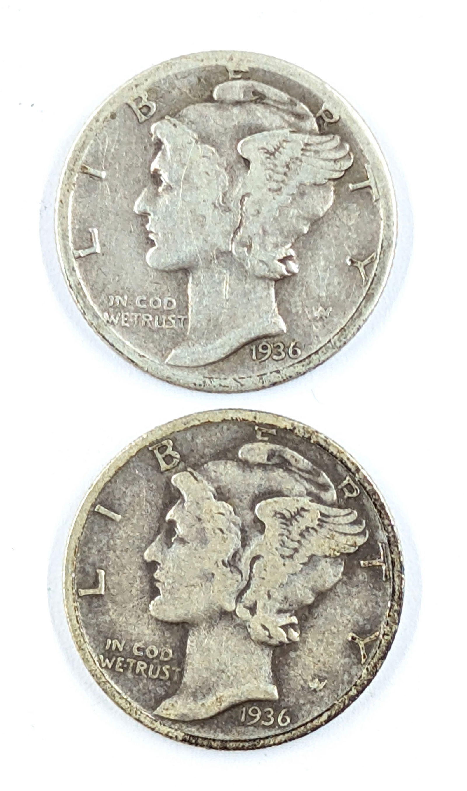 Lot of 2 Silver Mercury Dimes - 1936 D/S (1 of 2)