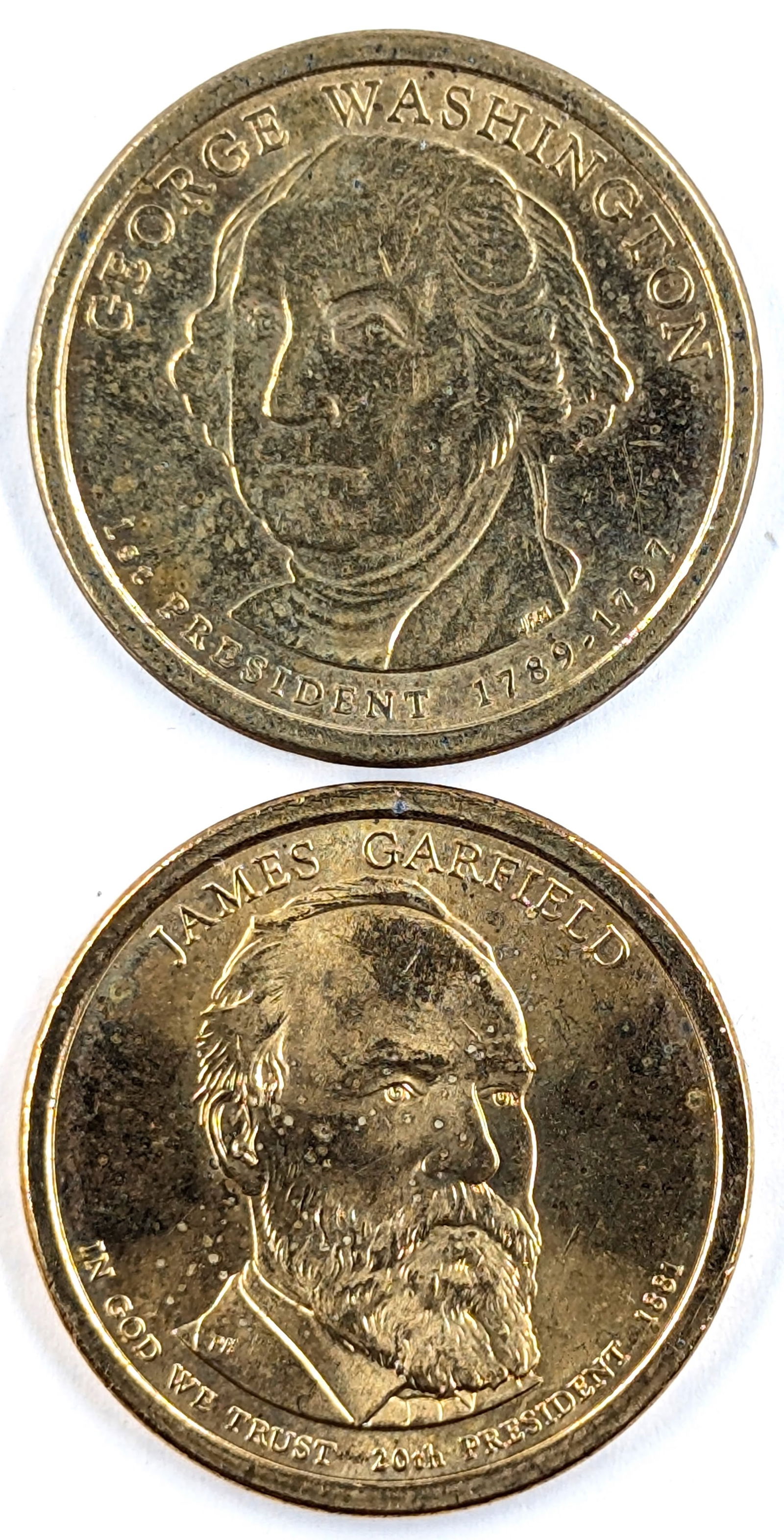 Lot of 2 Presidential Dollars - Washington, Garfield: Coin 