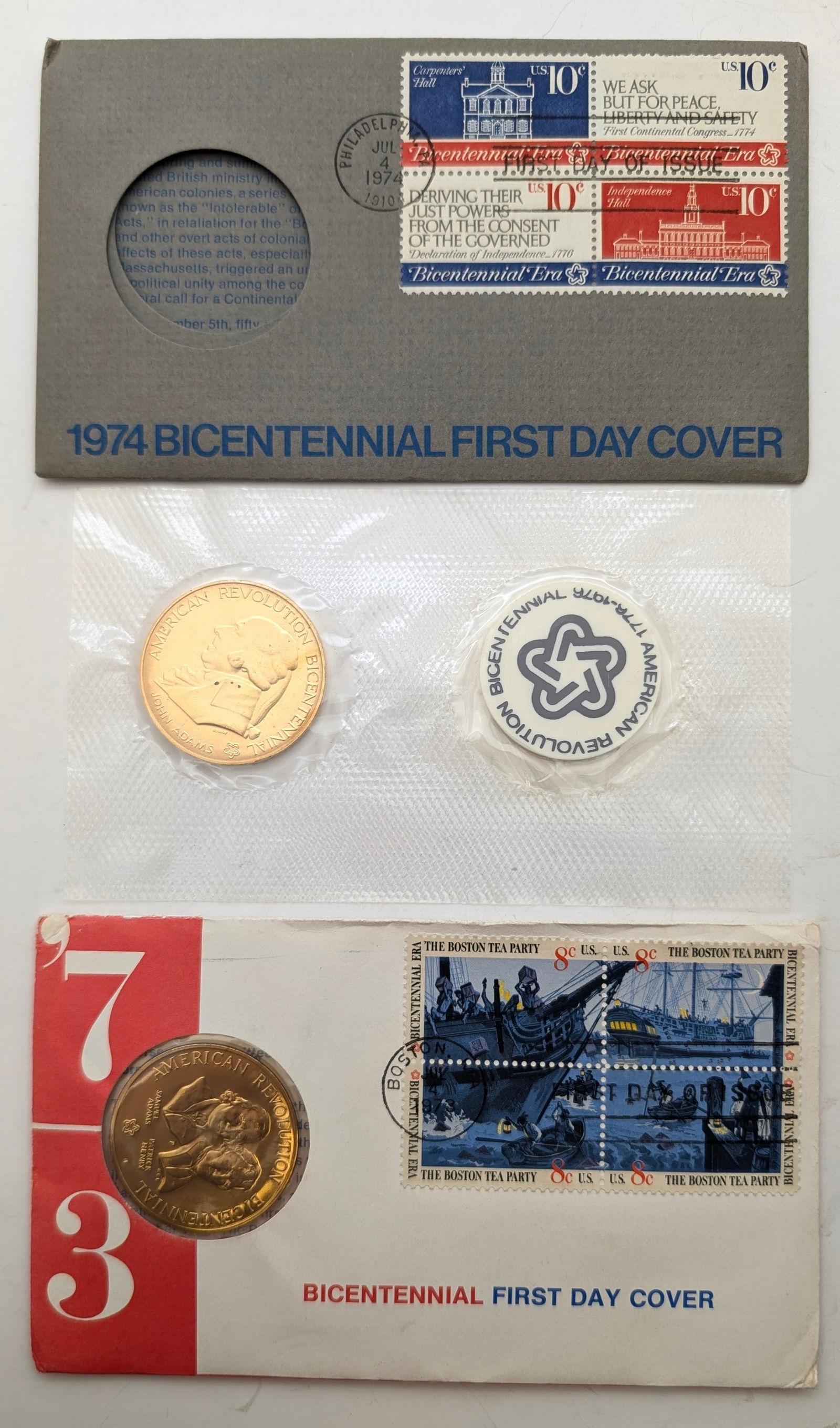 Lot of 2 American Revolution Bicentennial Commemorative Medal & Stamps - 1973, 1974 (1 of 2)