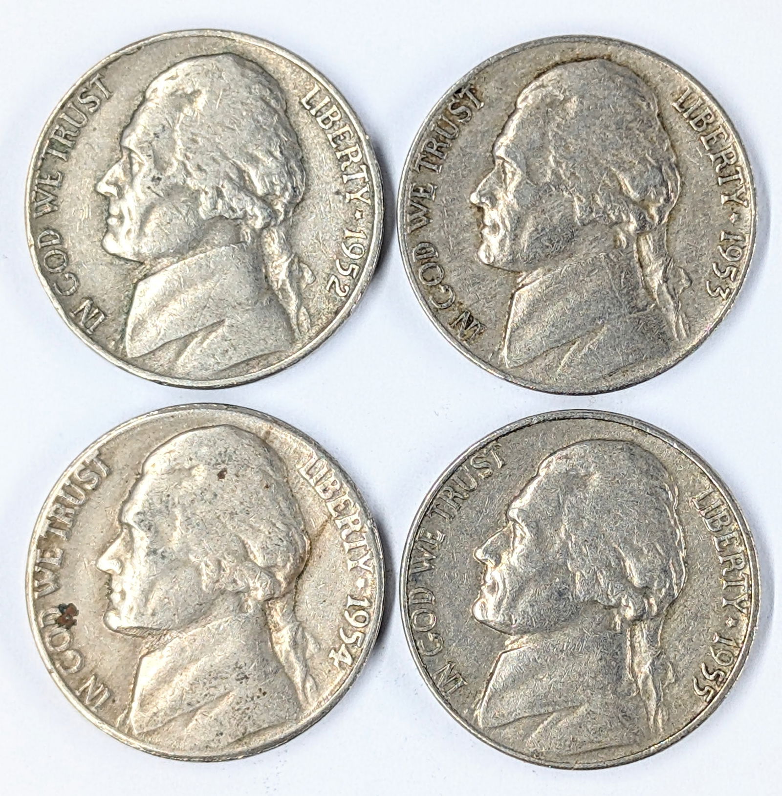Lot of 4 Jefferson Nickels - 1952-1955 (1 of 2)