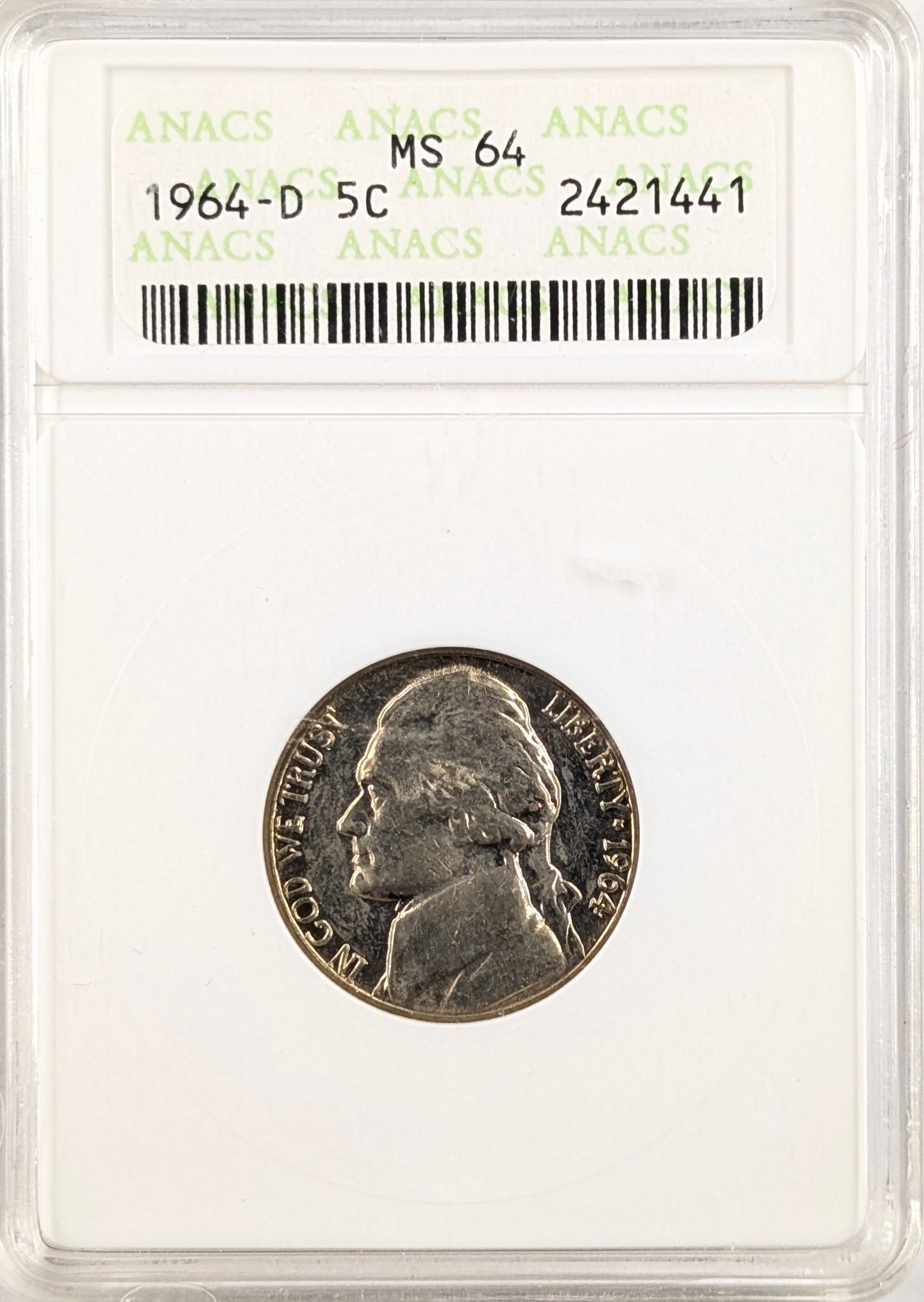 ANACS Soapbox! 1964-D MS64 Jefferson Nickel - Old Slab: Coin
