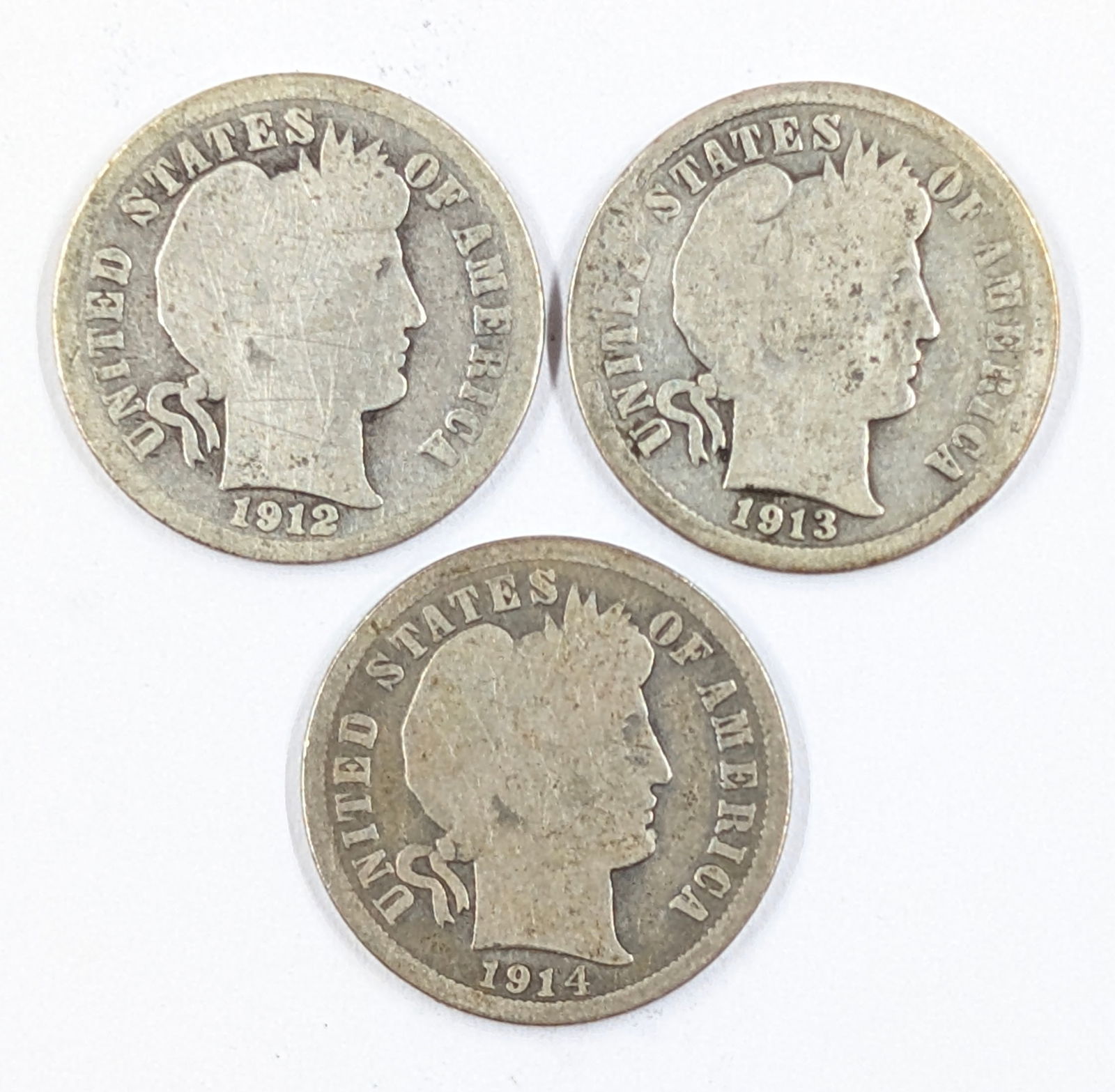 Lot of 3 Silver Barber Dimes - 1912, 1913, 1914 (1 of 2)
