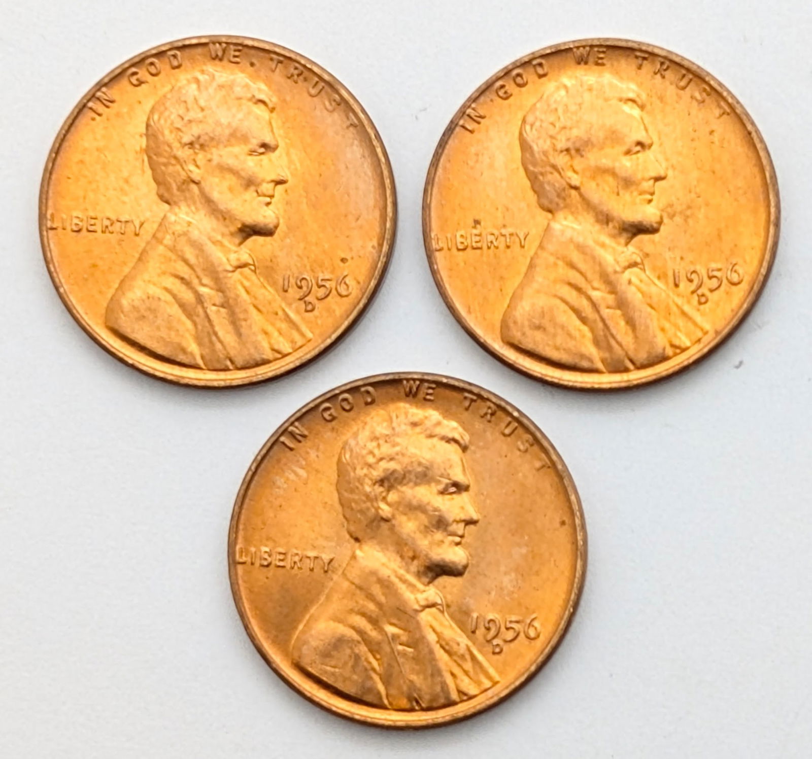 Lot of 3 Uncirculated Wheat Cents - All 1956-D (1 of 2)