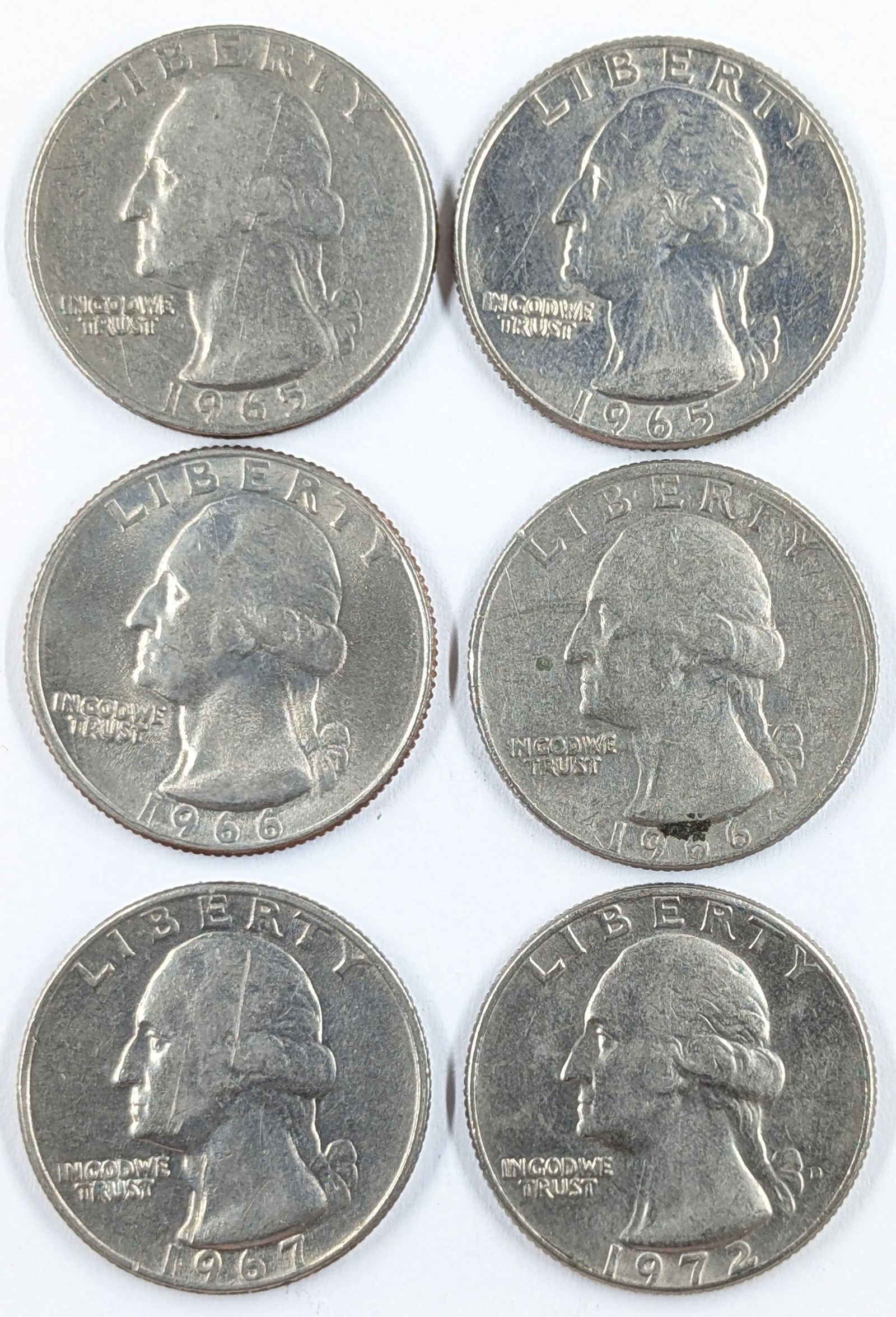 Lot of 6 Washington Quarters - 1965-1972 (1 of 2)