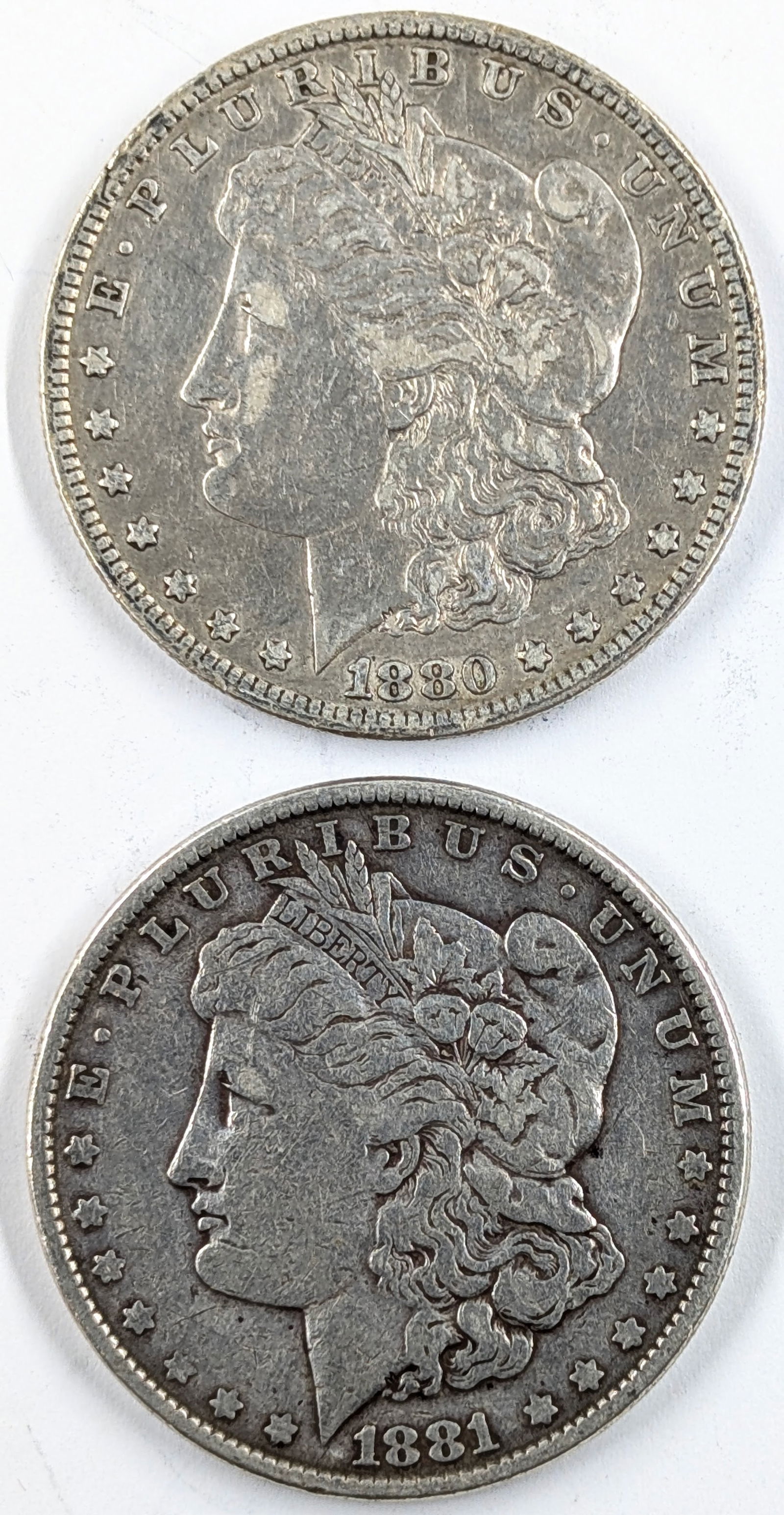 Lot of 2 Morgan Silver Dollars- 1880-O, 1881 (1 of 2)