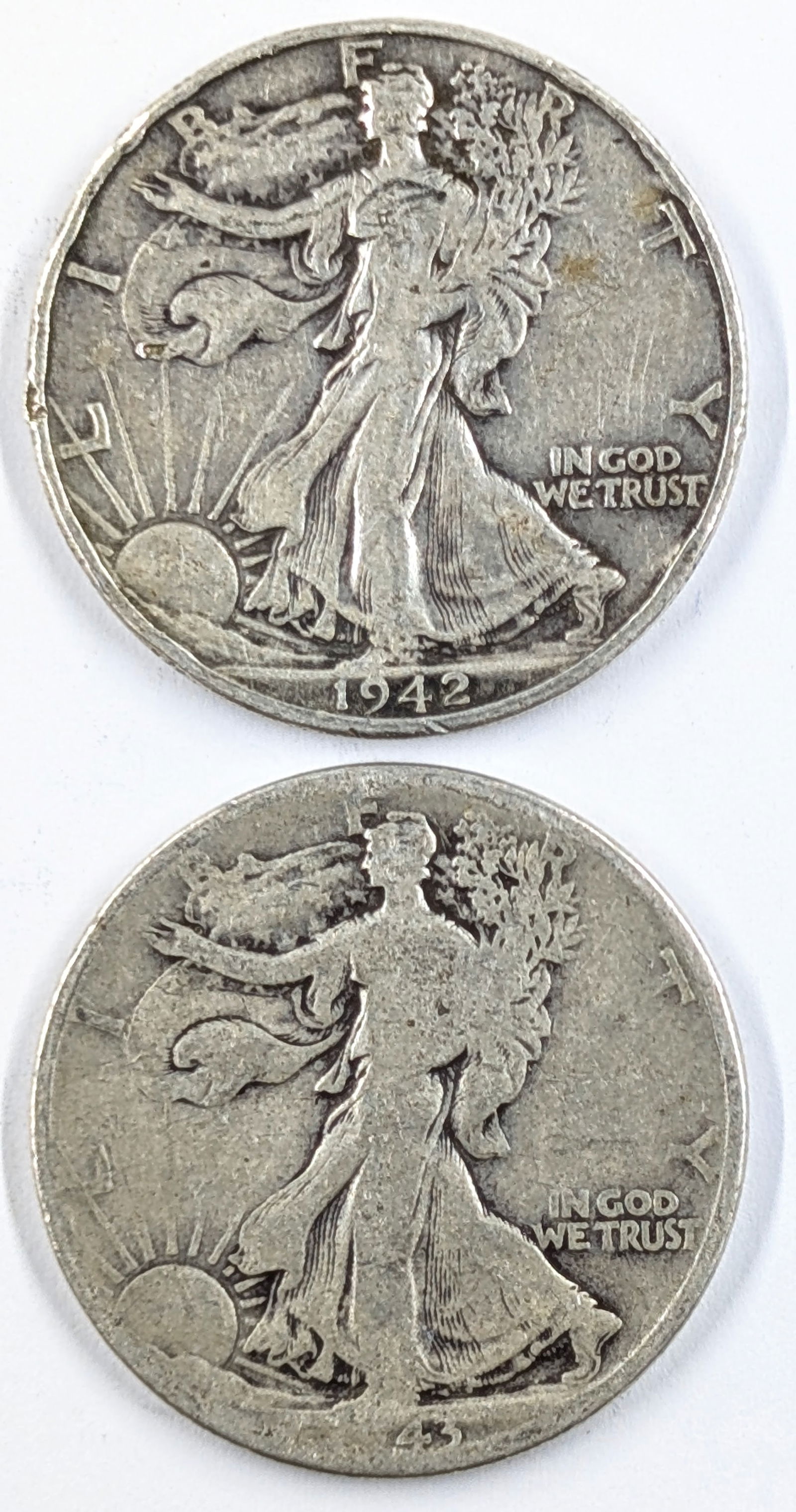 Lot of 2 Silver Walking Liberty Half Dollars - 1942-D, 1943-D (1 of 2)