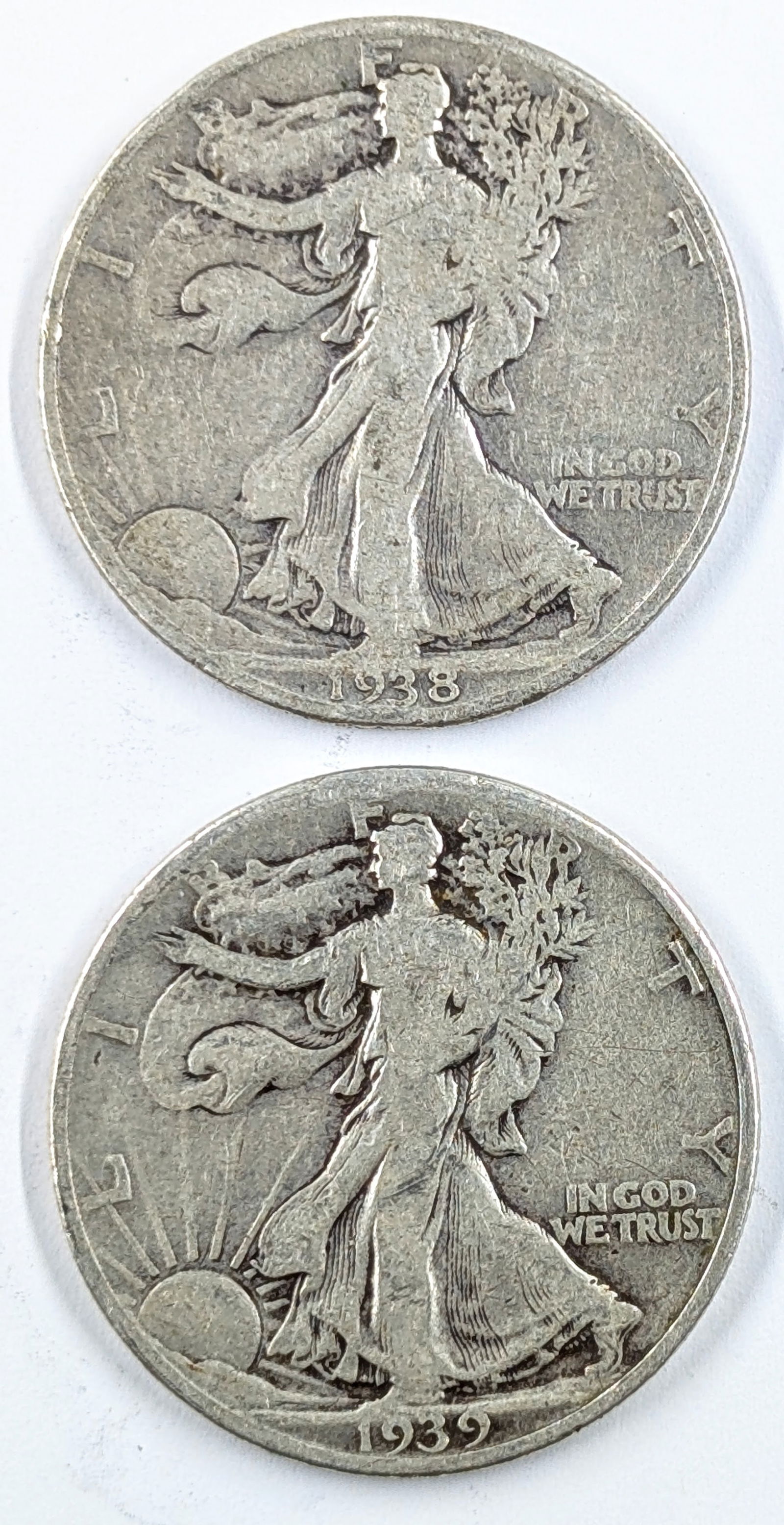 Lot of 2 Silver Walking Liberty Half Dollars - 1938, 1939 (1 of 2)