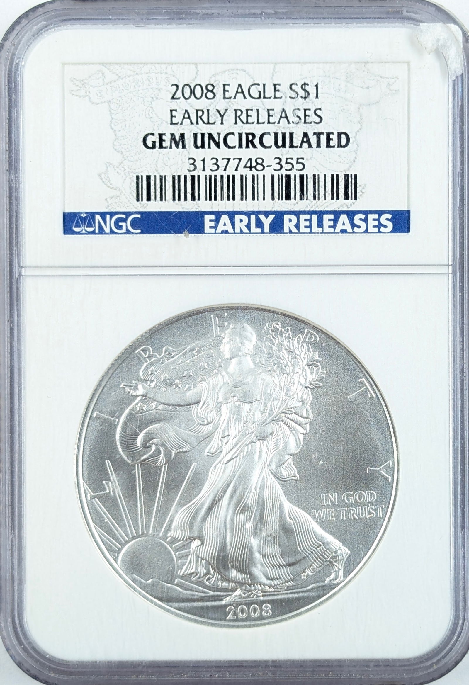 NGS 2008 Gem Uncirculated American Silver Eagle Dollar (1 of 2)