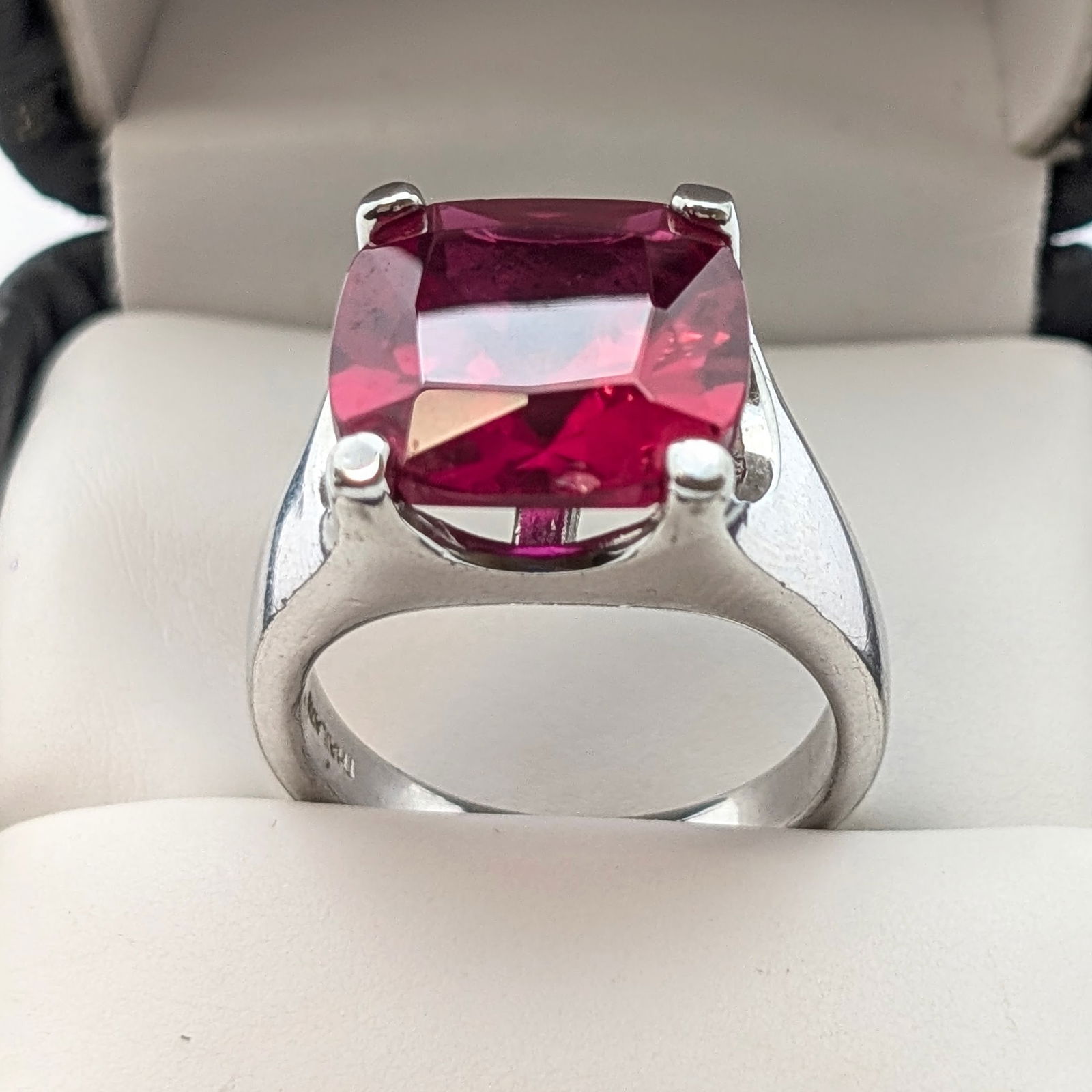 Silver Toned Ladies Cocktail Ring with Red Stone (1 of 7)