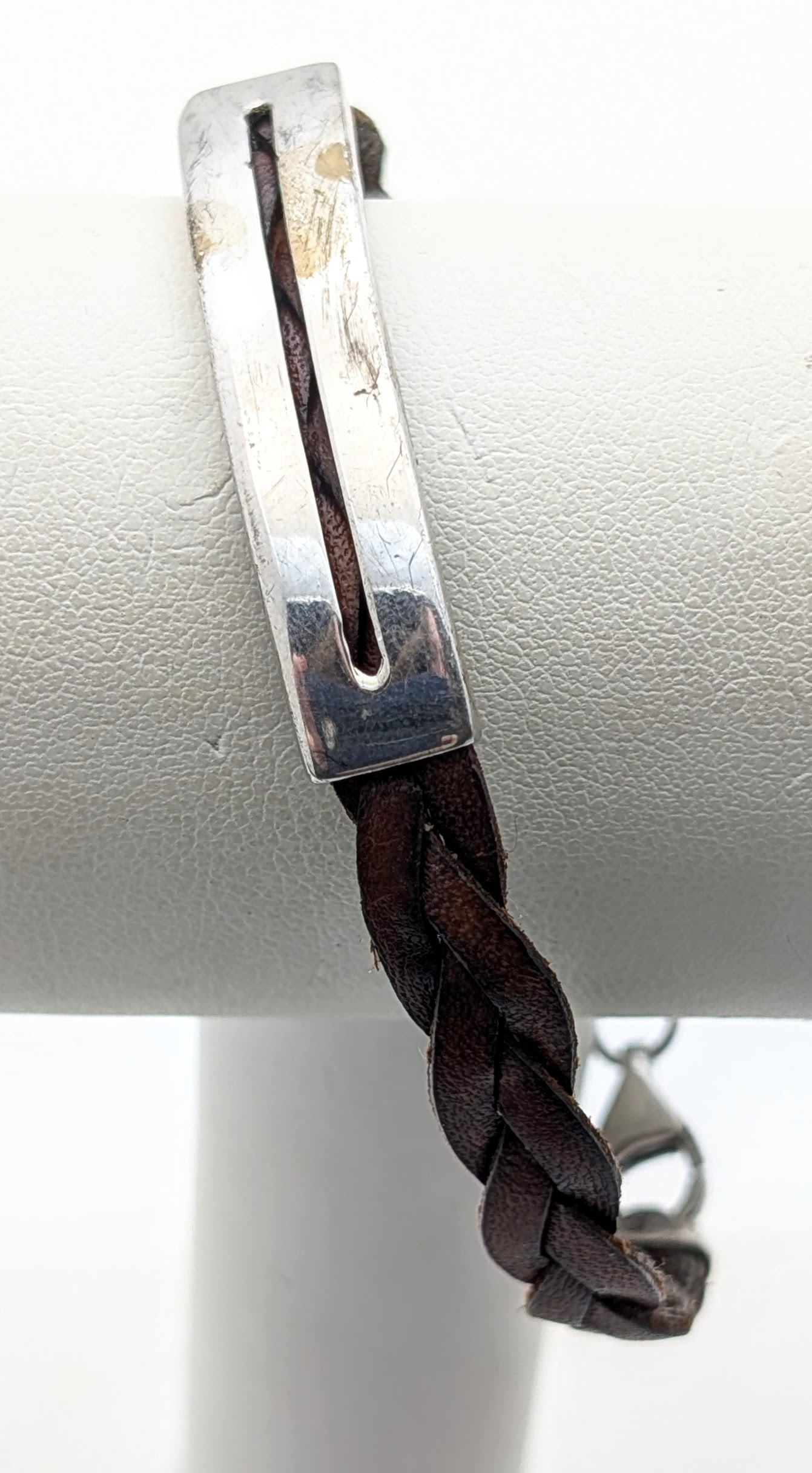 Braided Leather Bracelet with Sterling Silver Clasp: Length 7in