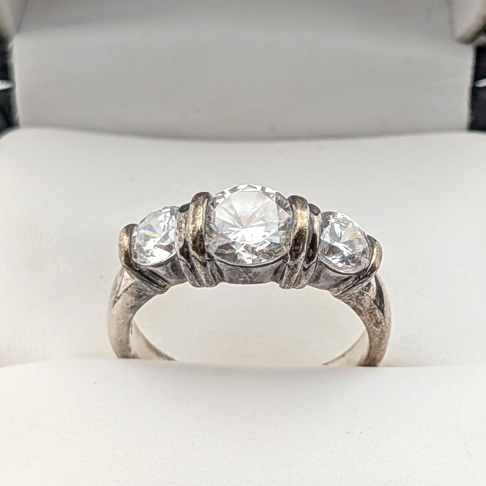 Sterling Silver Statement Ring with Three CZ Stones (1 of 7)