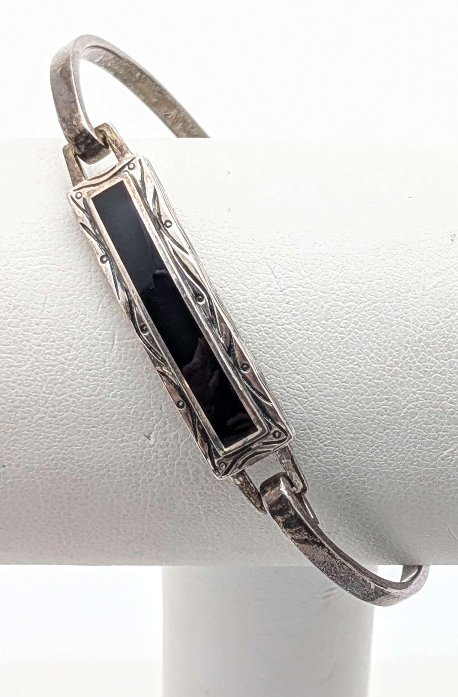 Sterling Silver Bangle Bracelet with Black Stone (1 of 5)