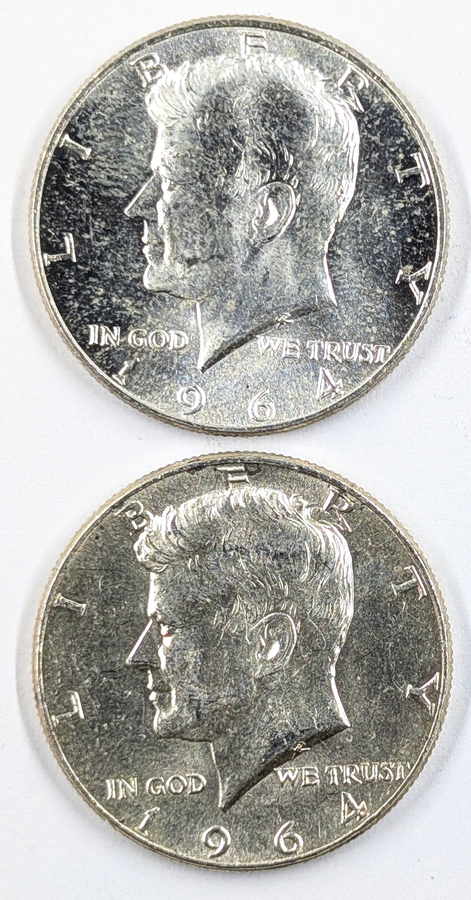 Lot of 2 Silver 1964 John F Kennedy Half Dollars (1 of 2)