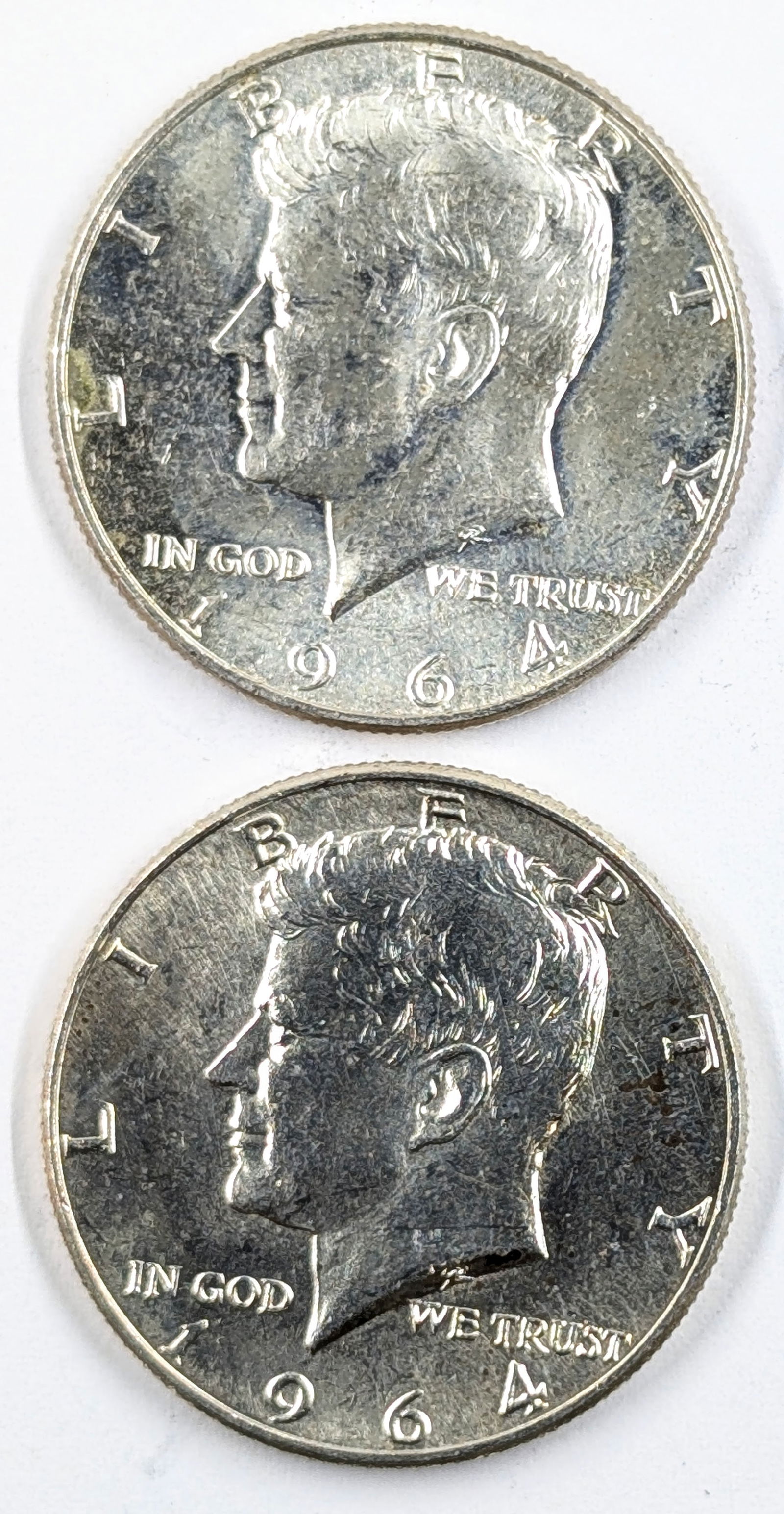 Lot of 2 Silver 1964 John F Kennedy Half Dollars (1 of 2)